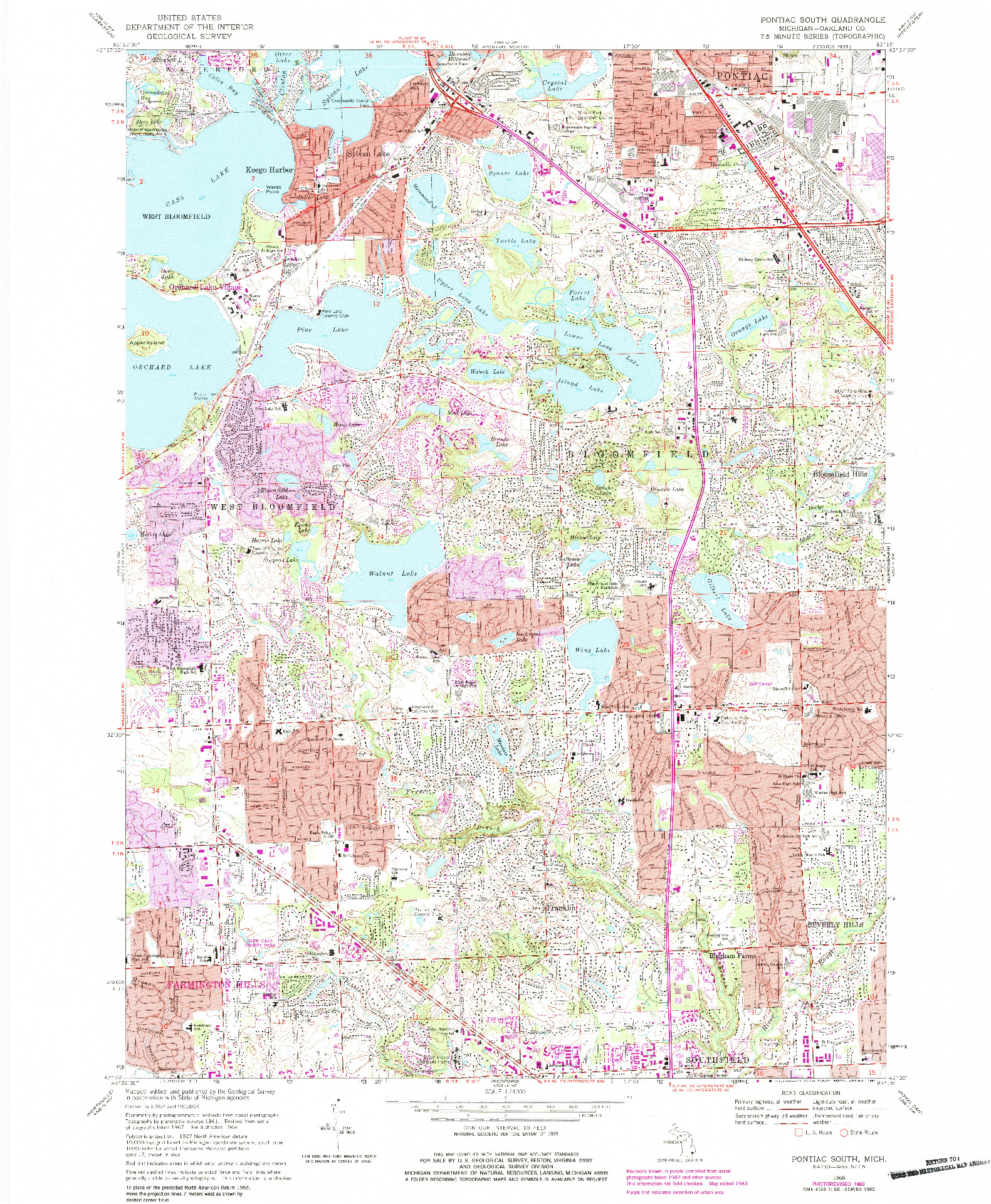 USGS 1:24000-SCALE QUADRANGLE FOR PONTIAC SOUTH, MI 1968