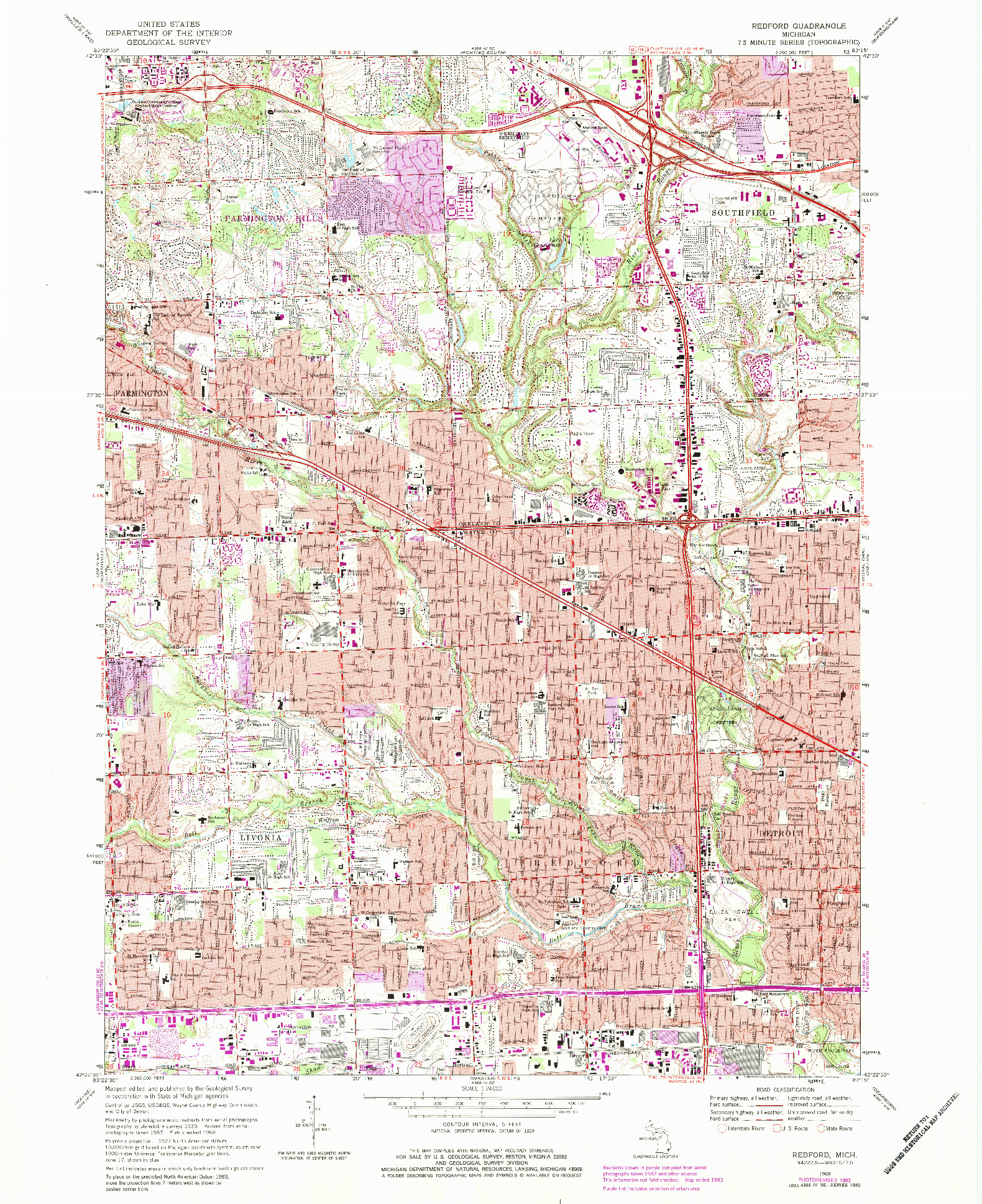 USGS 1:24000-SCALE QUADRANGLE FOR REDFORD, MI 1968