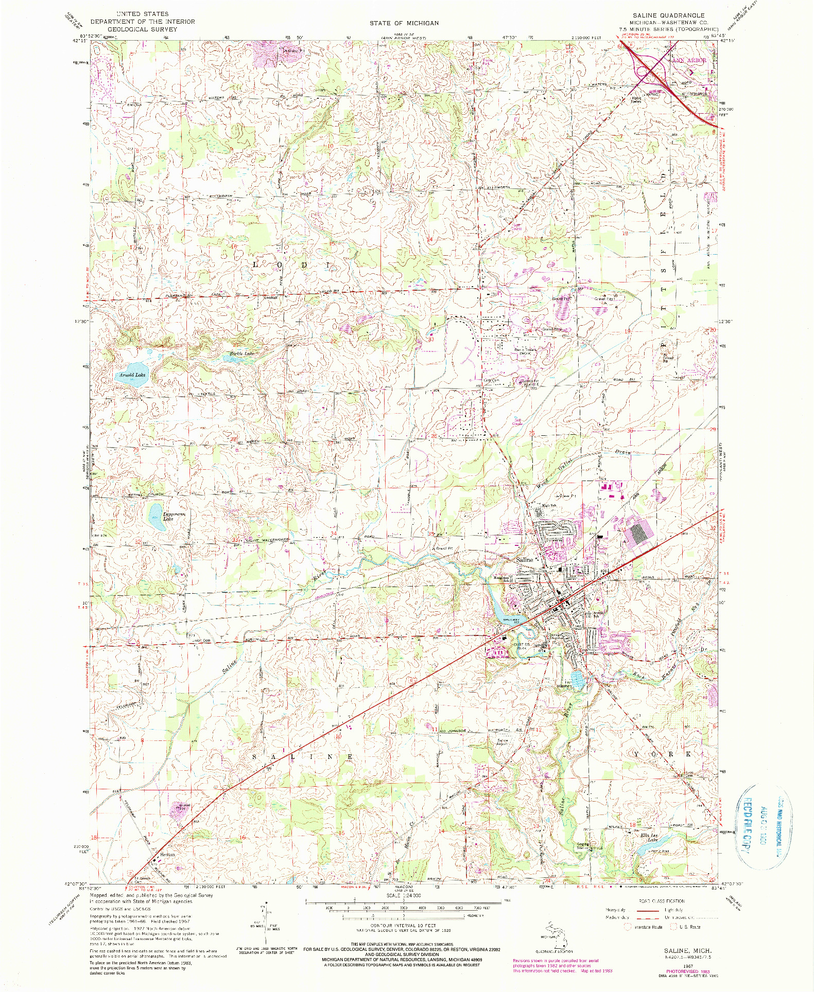 USGS 1:24000-SCALE QUADRANGLE FOR SALINE, MI 1967