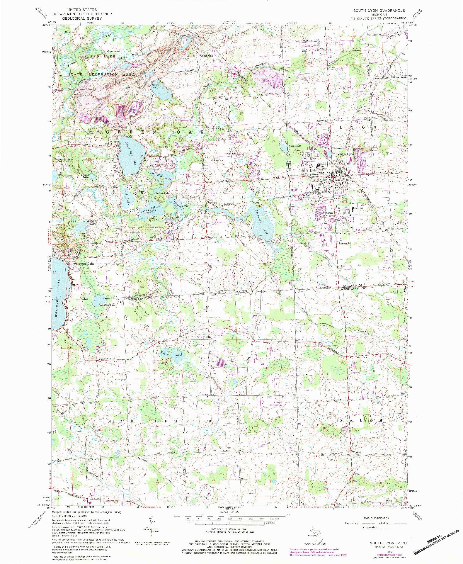 USGS 1:24000-SCALE QUADRANGLE FOR SOUTH LYON, MI 1965