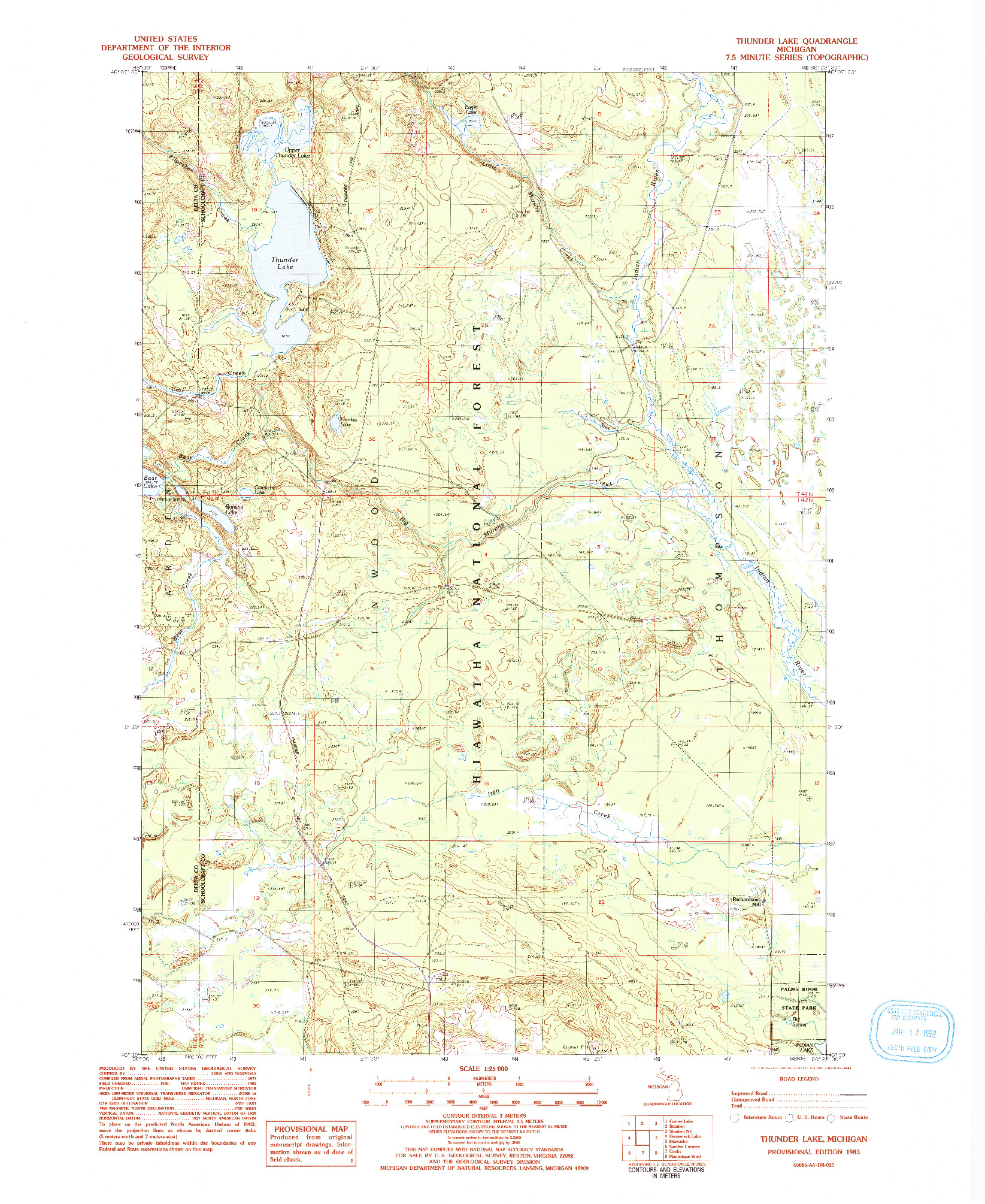 USGS 1:24000-SCALE QUADRANGLE FOR THUNDER LAKE, MI 1983