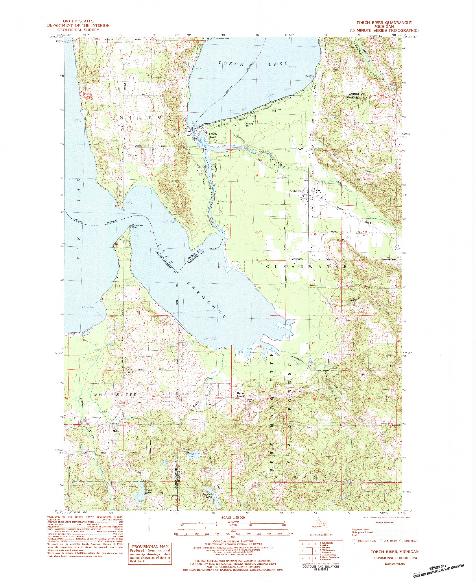 USGS 1:24000-SCALE QUADRANGLE FOR TORCH RIVER, MI 1983