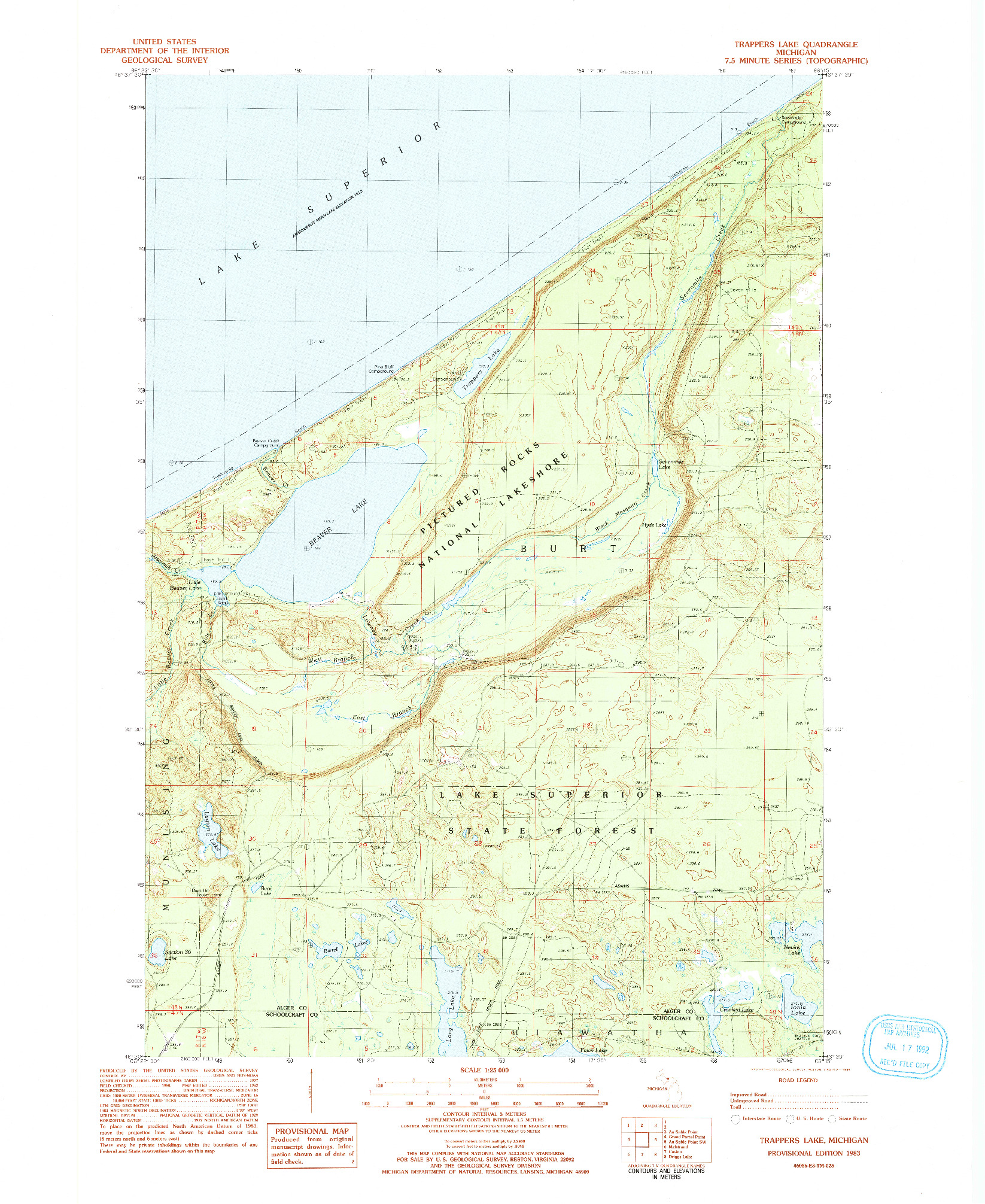 USGS 1:24000-SCALE QUADRANGLE FOR TRAPPERS LAKE, MI 1983