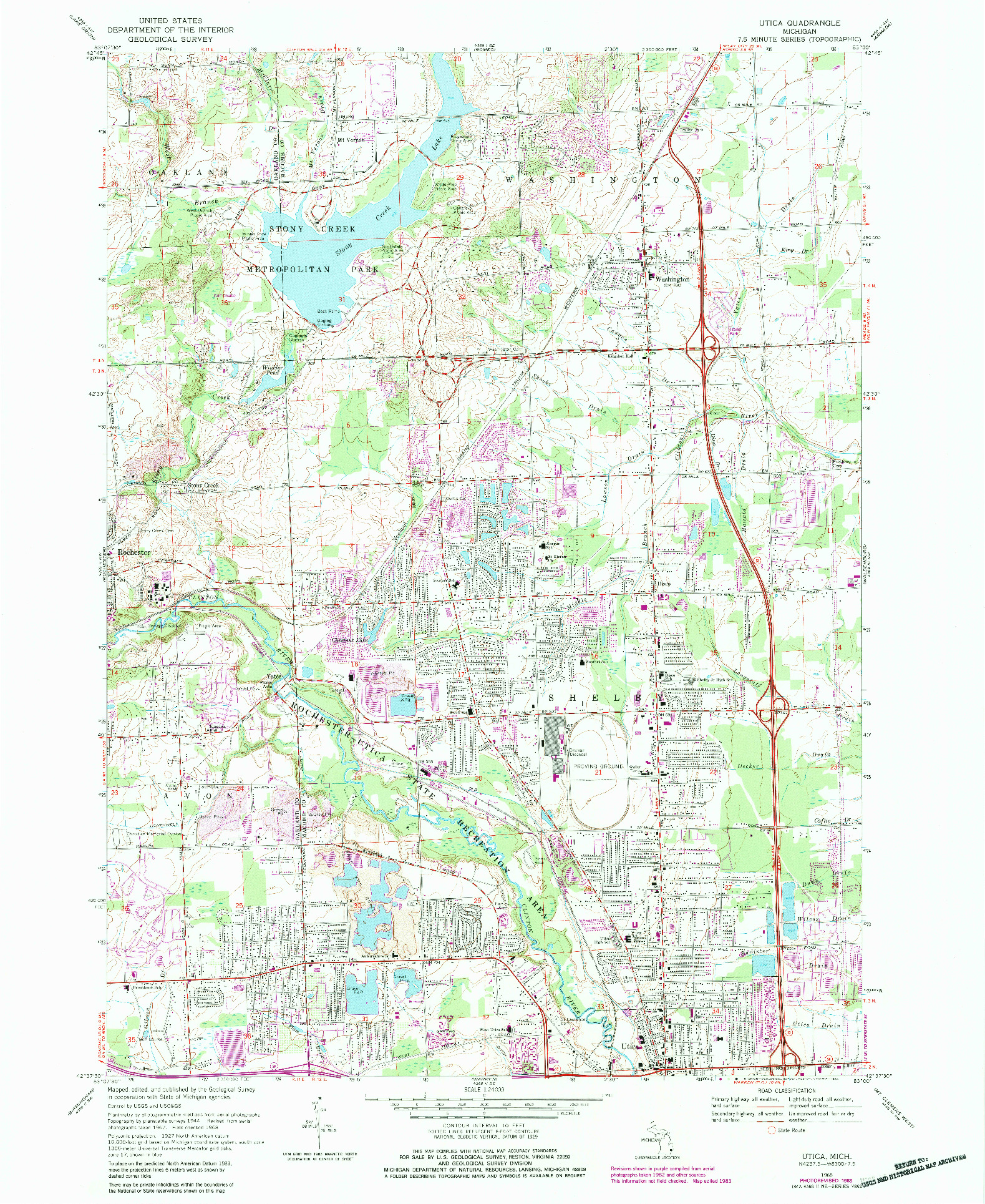 USGS 1:24000-SCALE QUADRANGLE FOR UTICA, MI 1968