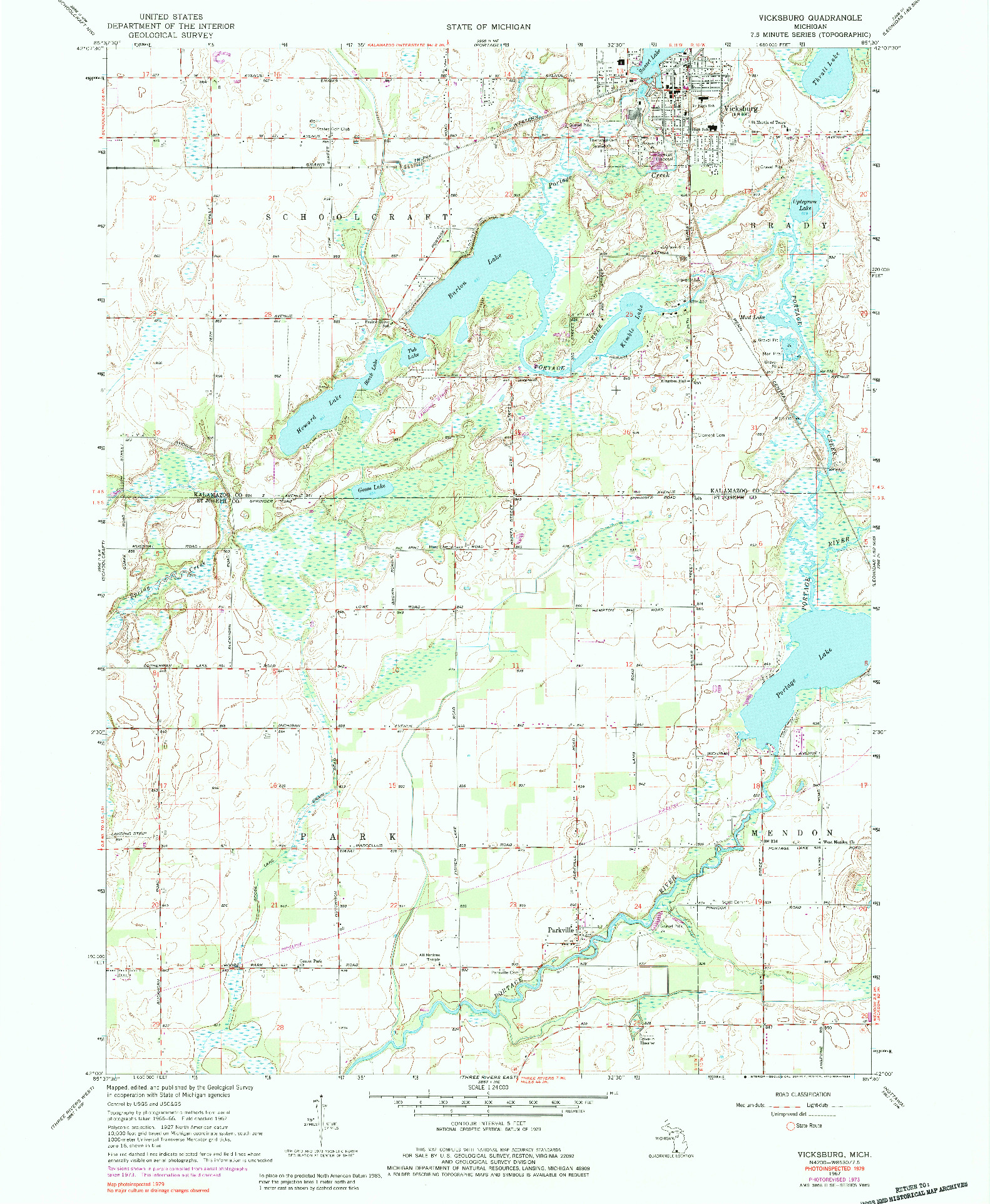 USGS 1:24000-SCALE QUADRANGLE FOR VICKSBURG, MI 1967