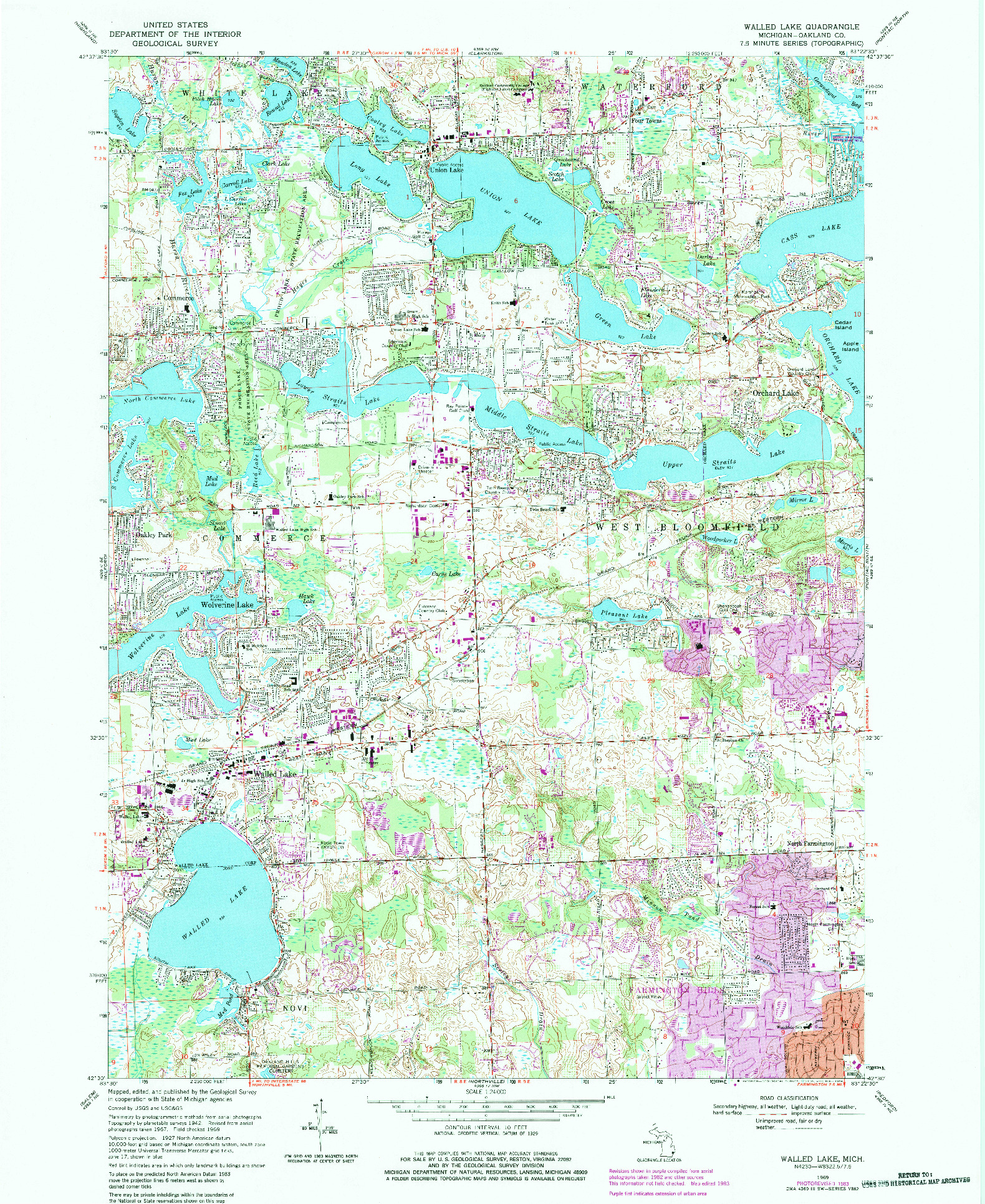 USGS 1:24000-SCALE QUADRANGLE FOR WALLED LAKE, MI 1969