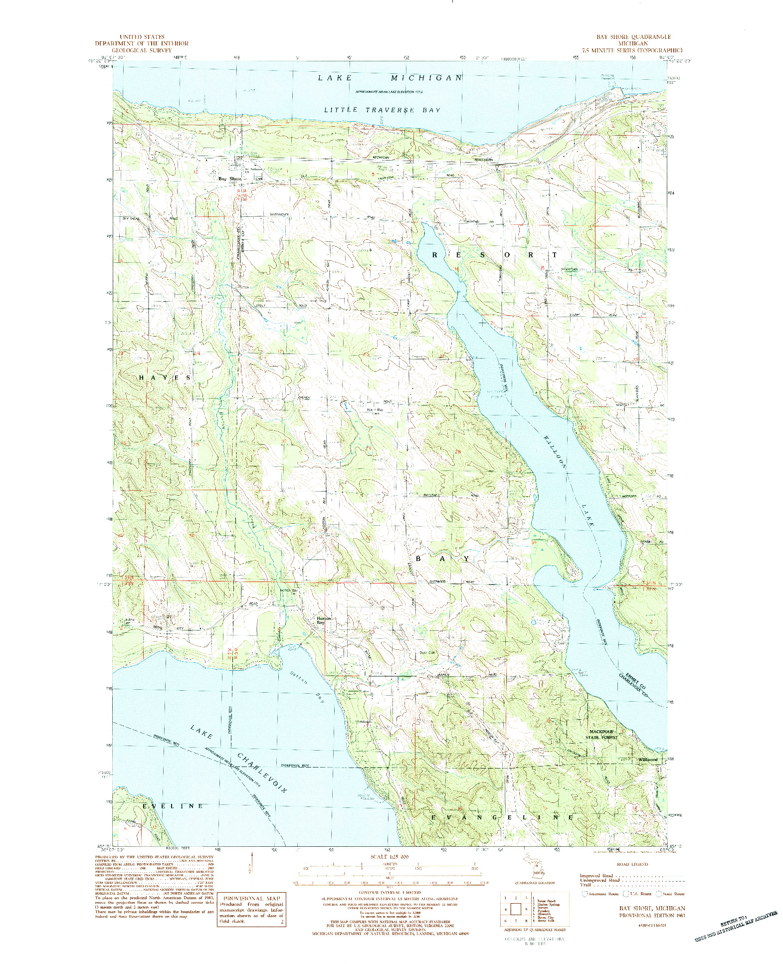 USGS 1:25000-SCALE QUADRANGLE FOR BAY SHORE, MI 1983
