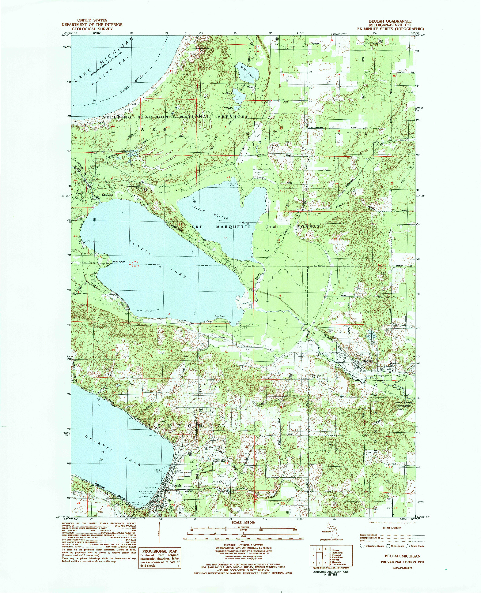 USGS 1:25000-SCALE QUADRANGLE FOR BEULAH, MI 1983
