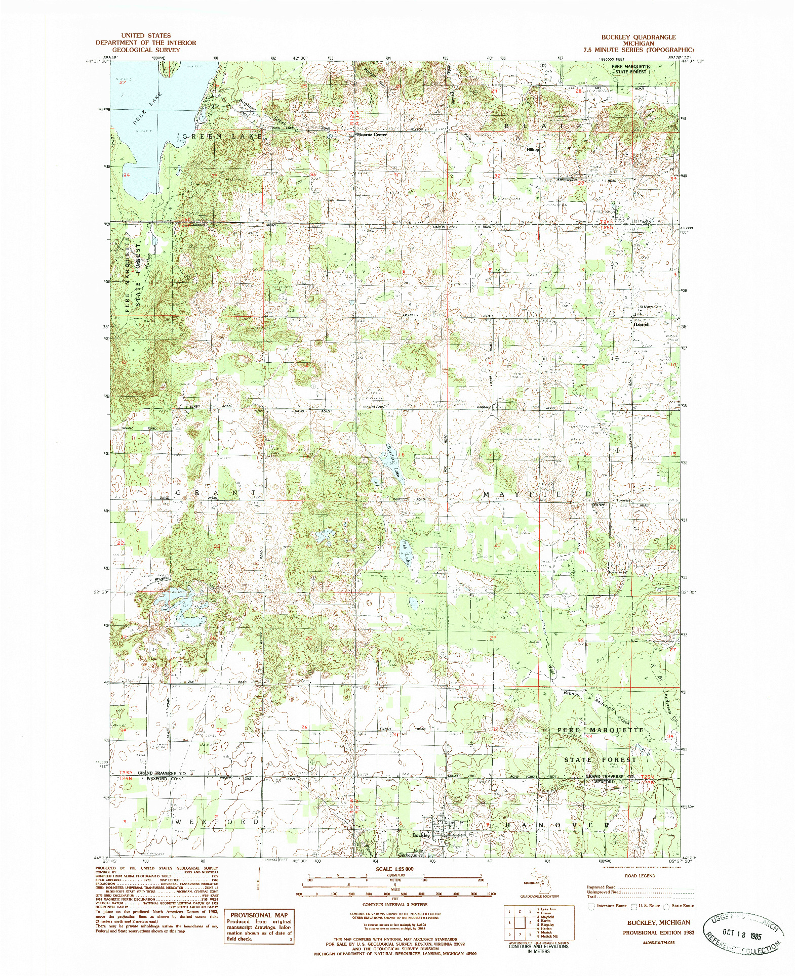 USGS 1:25000-SCALE QUADRANGLE FOR BUCKLEY, MI 1983