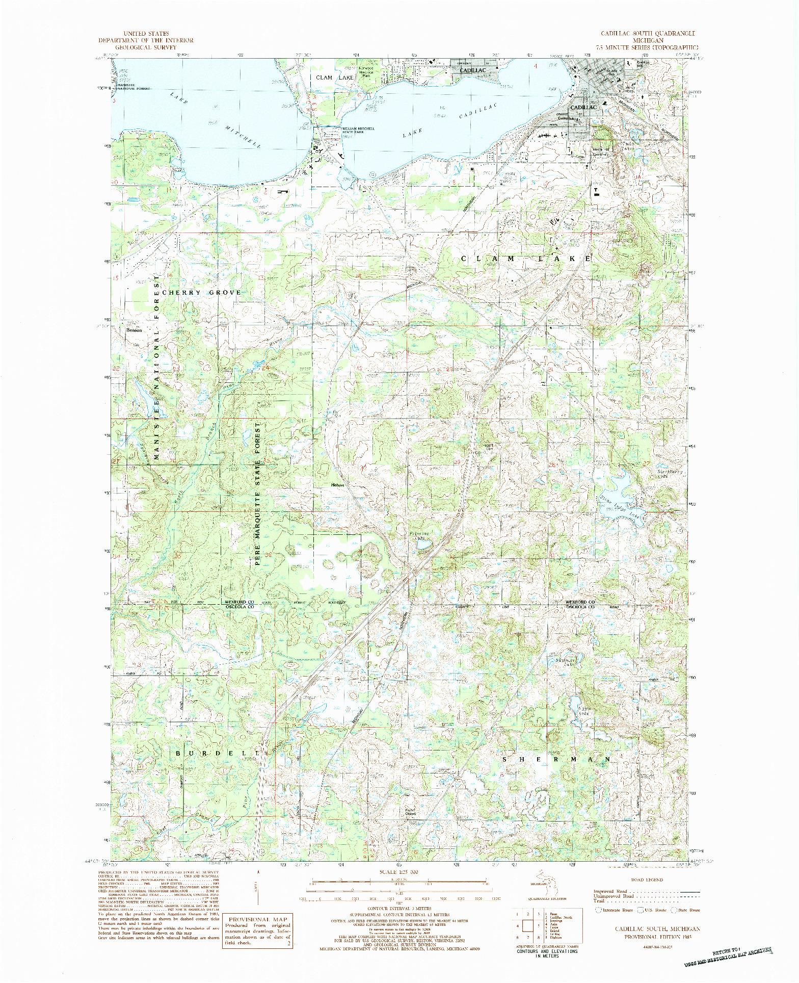 USGS 1:25000-SCALE QUADRANGLE FOR CADILLAC SOUTH, MI 1983