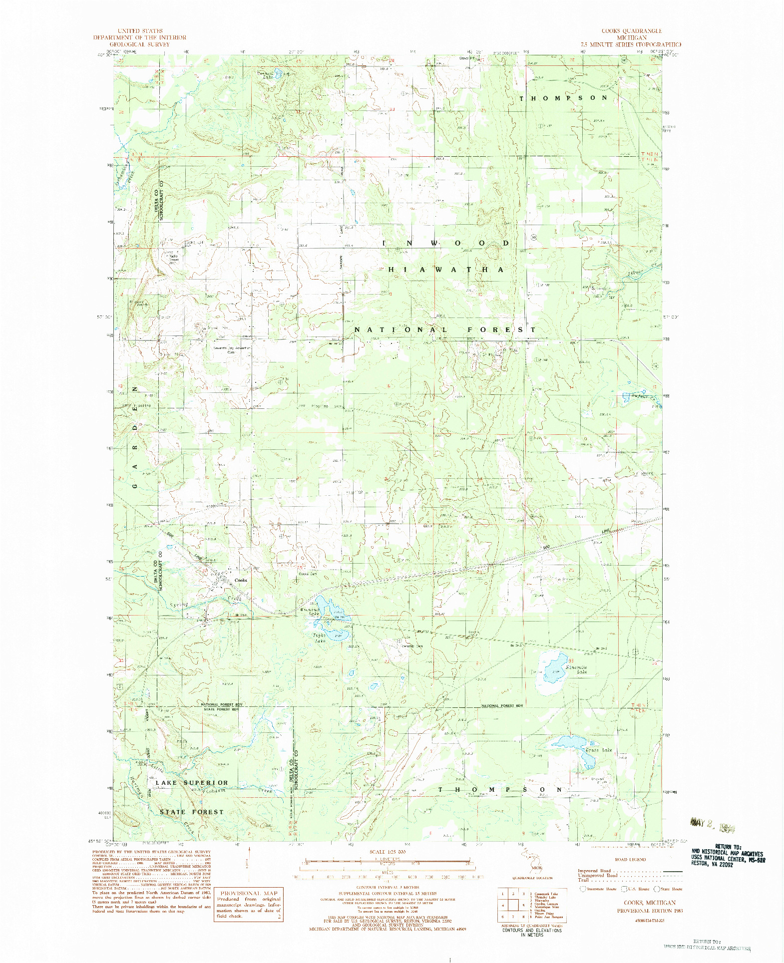USGS 1:25000-SCALE QUADRANGLE FOR COOKS, MI 1983