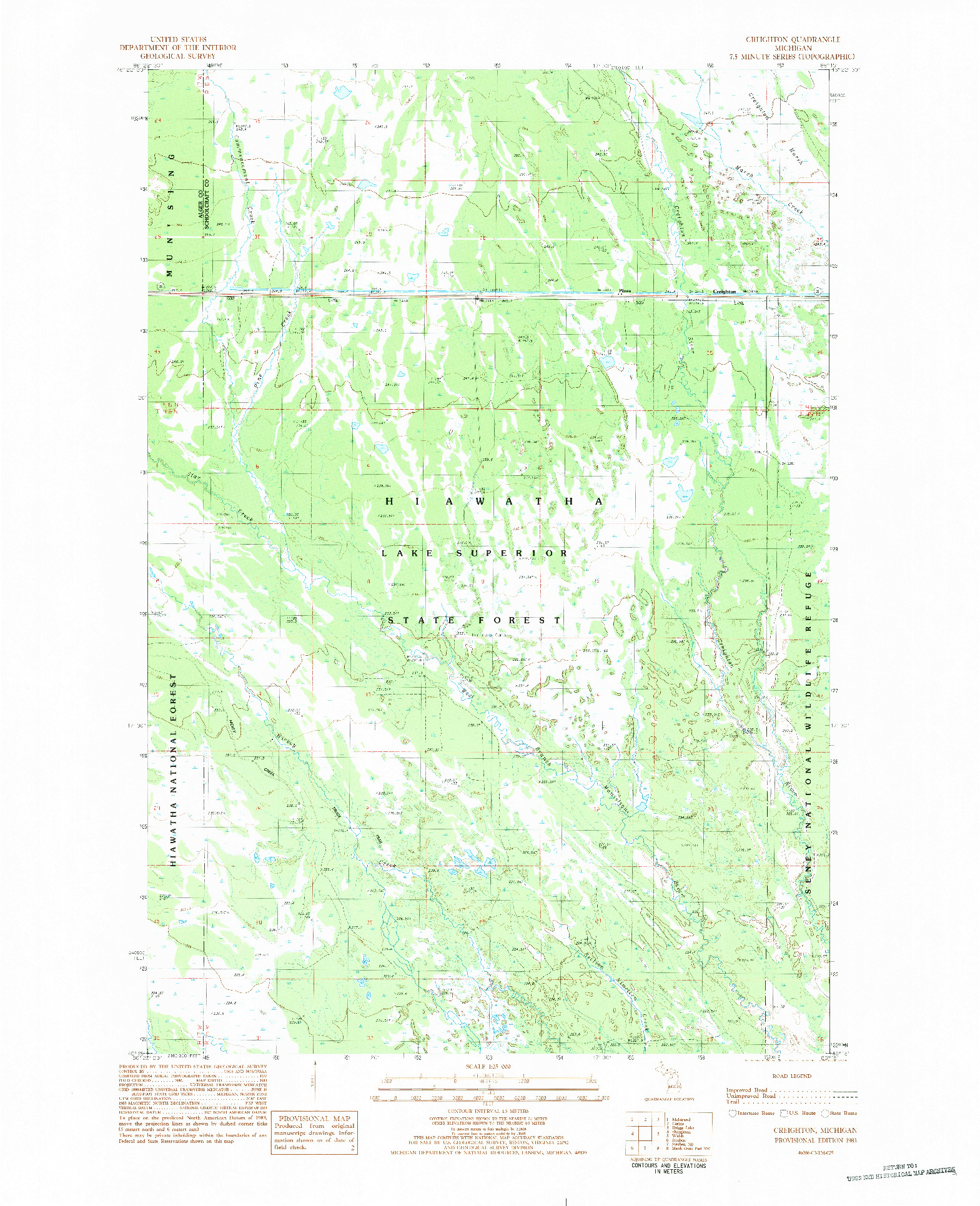 USGS 1:25000-SCALE QUADRANGLE FOR CREIGHTON, MI 1983