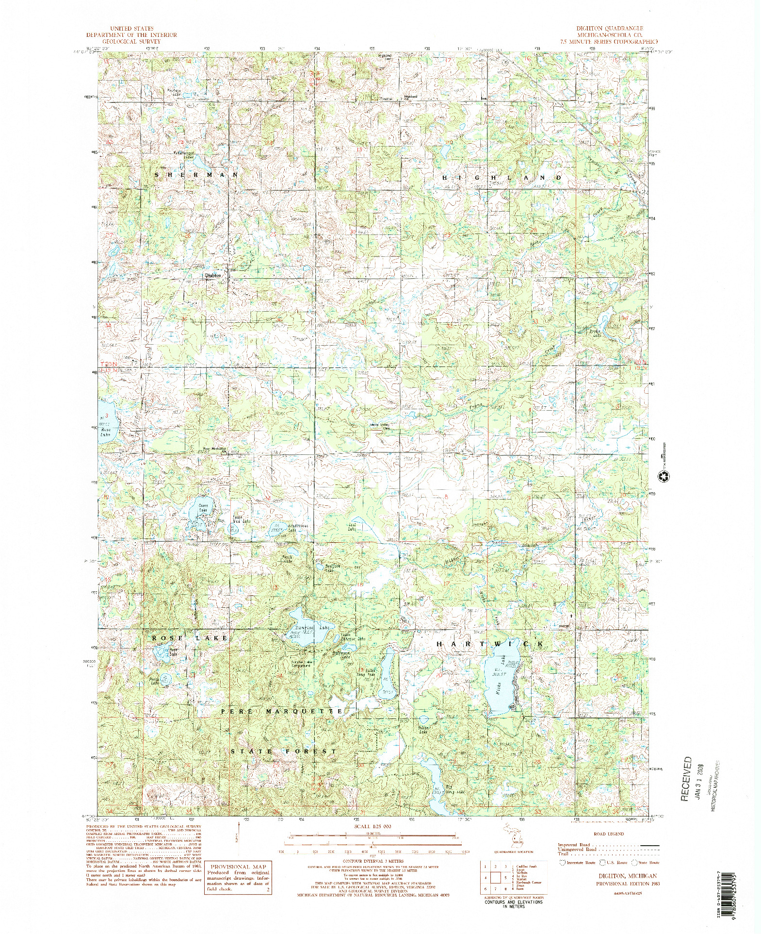 USGS 1:25000-SCALE QUADRANGLE FOR DIGHTON, MI 1983