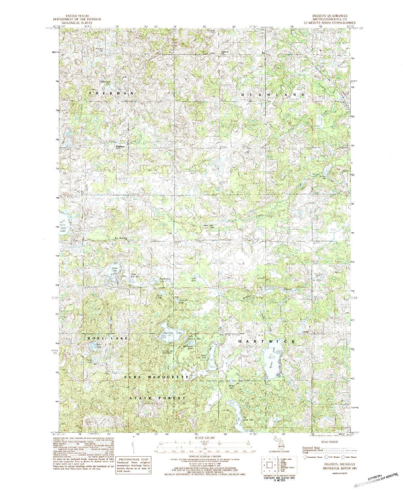 USGS 1:25000-SCALE QUADRANGLE FOR DIGHTON, MI 1983