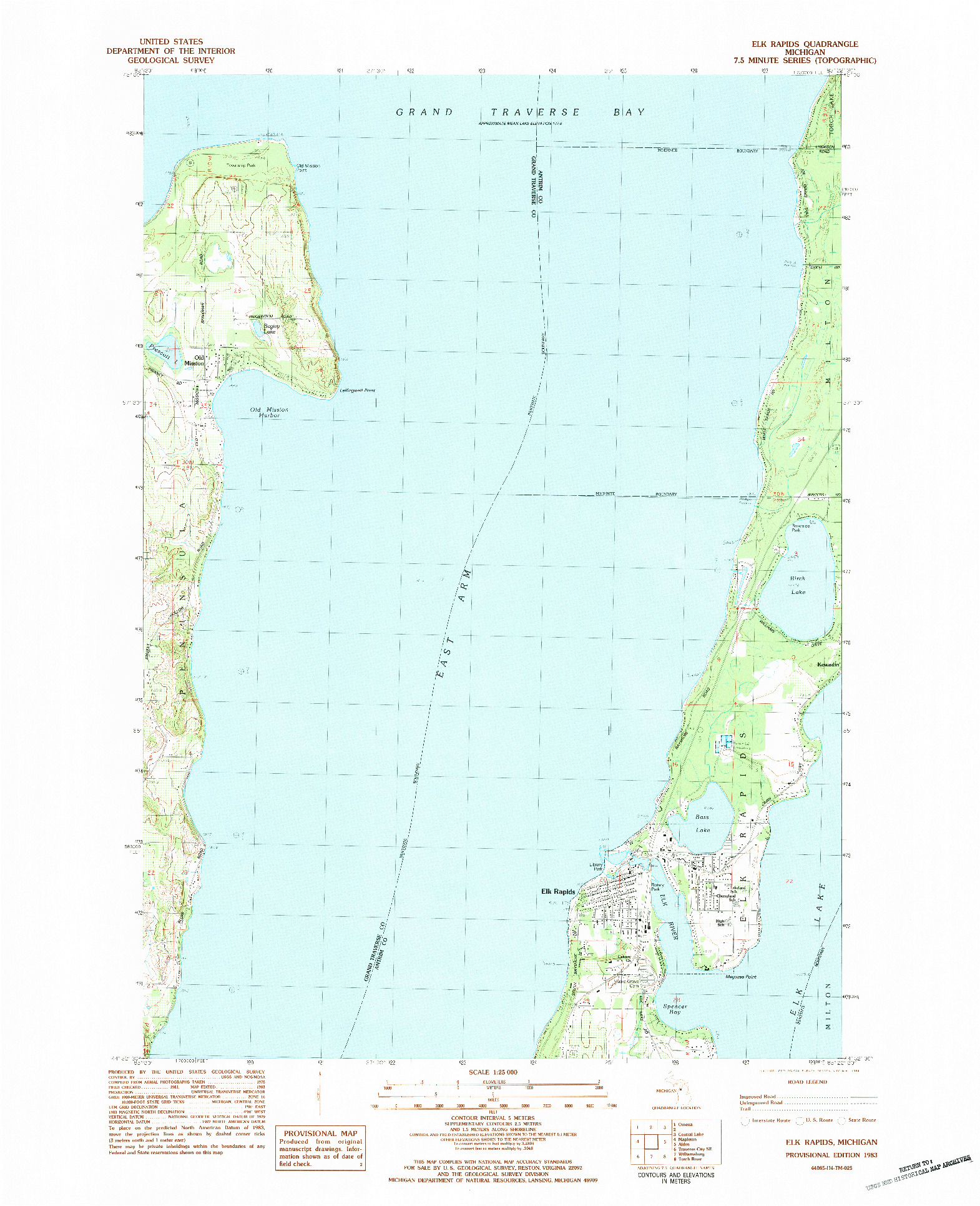 USGS 1:25000-SCALE QUADRANGLE FOR ELK RAPIDS, MI 1983