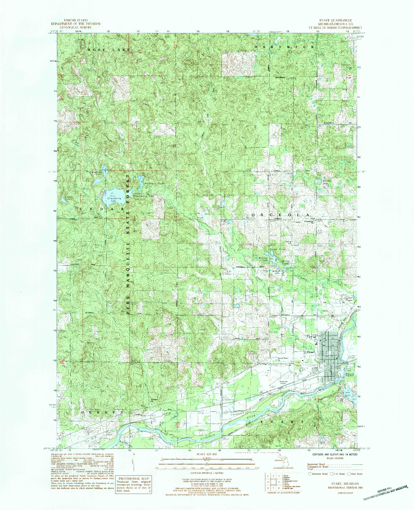 USGS 1:25000-SCALE QUADRANGLE FOR EVART, MI 1983