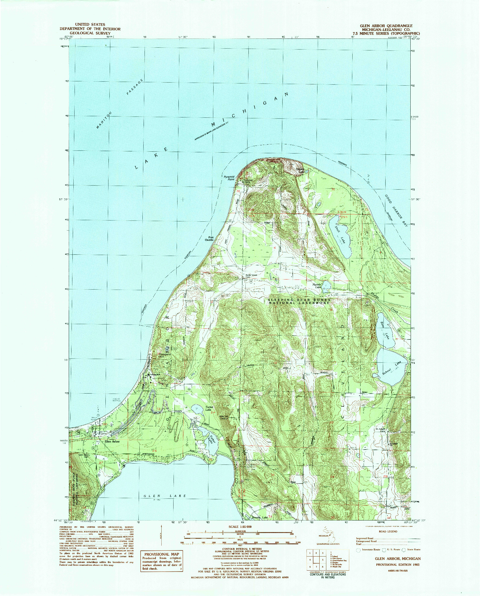 USGS 1:25000-SCALE QUADRANGLE FOR GLEN ARBOR, MI 1983