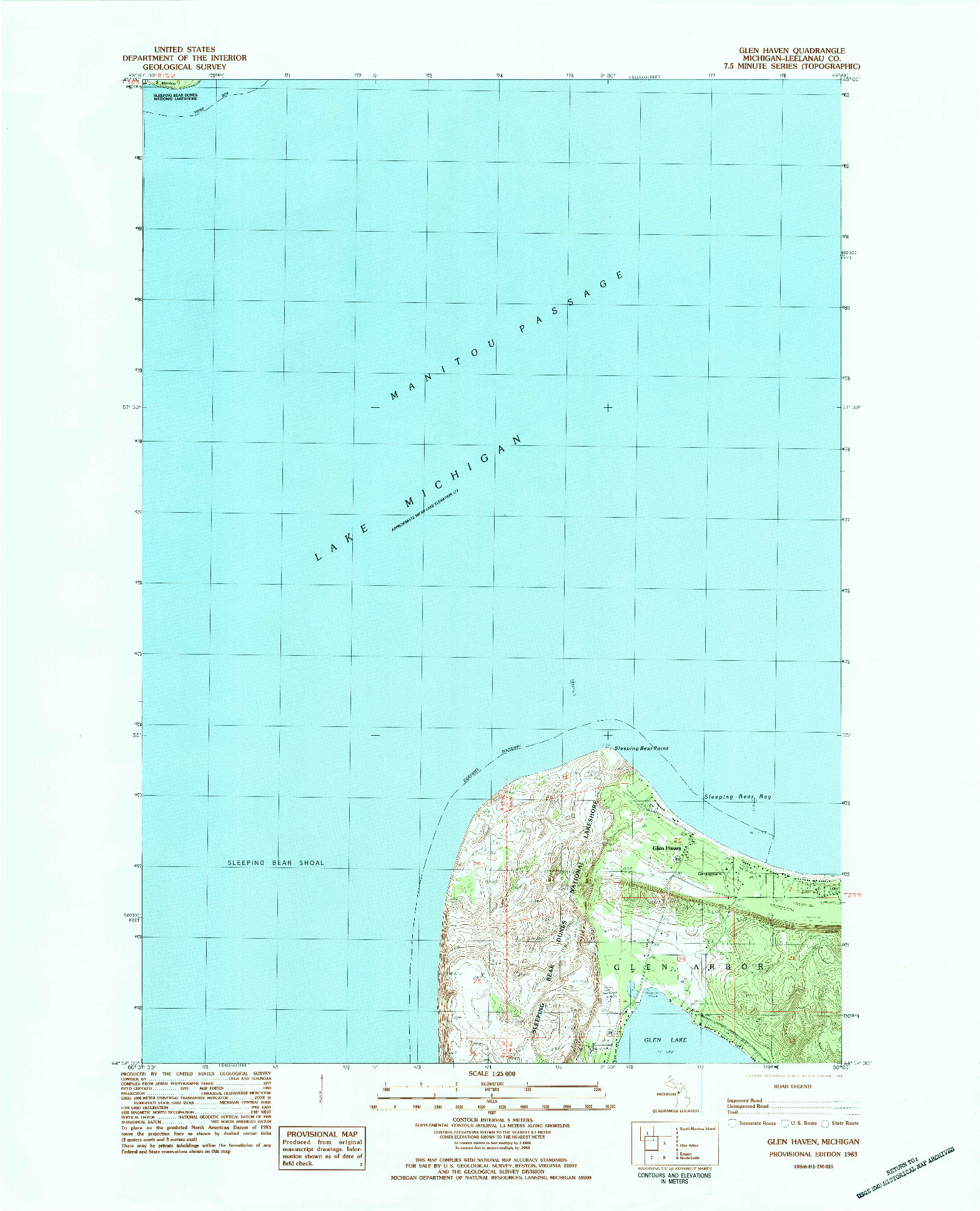 USGS 1:25000-SCALE QUADRANGLE FOR GLEN HAVEN, MI 1983