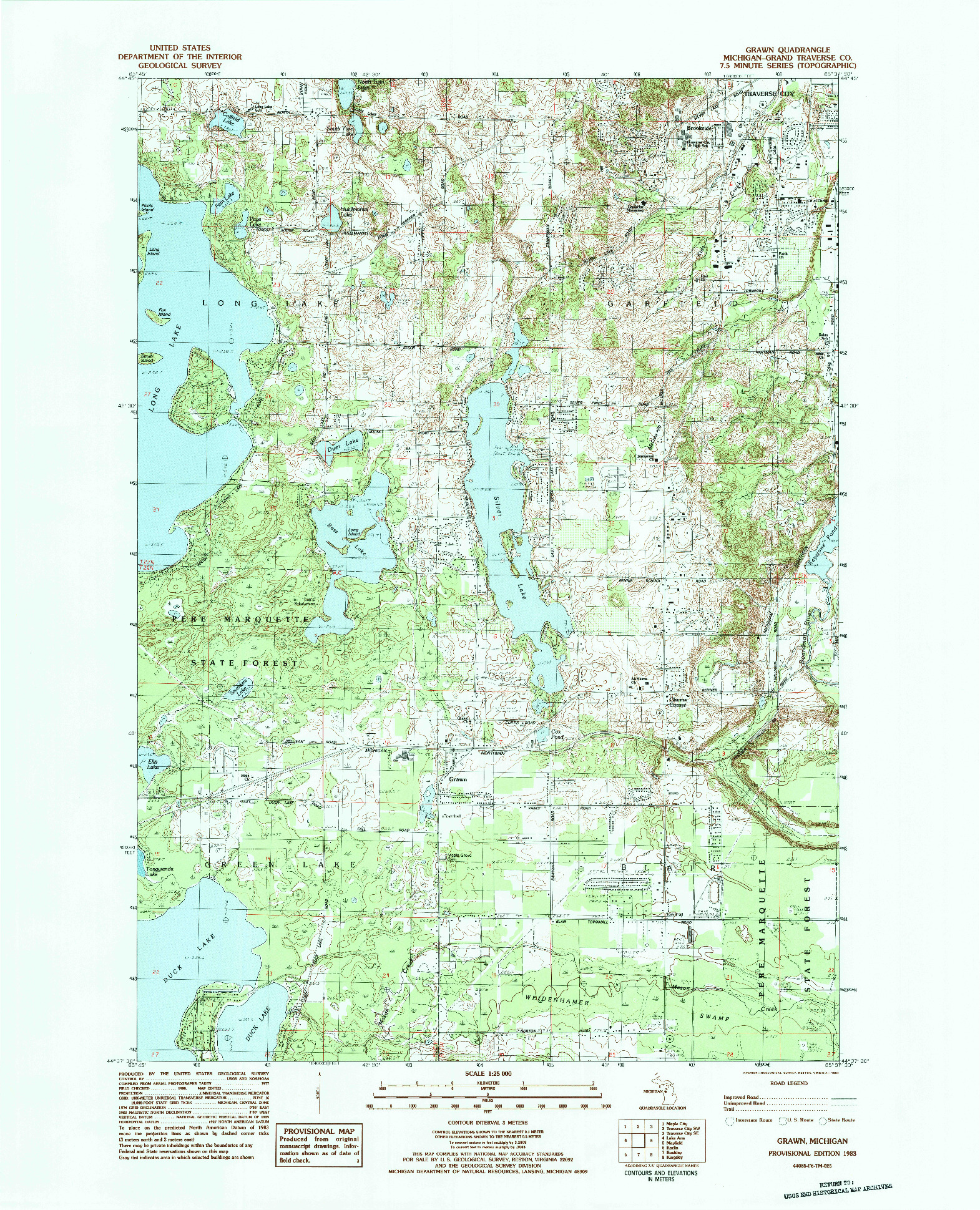USGS 1:25000-SCALE QUADRANGLE FOR GRAWN, MI 1983
