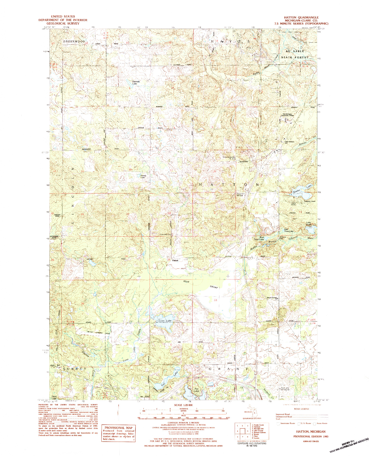 USGS 1:25000-SCALE QUADRANGLE FOR HATTON, MI 1983