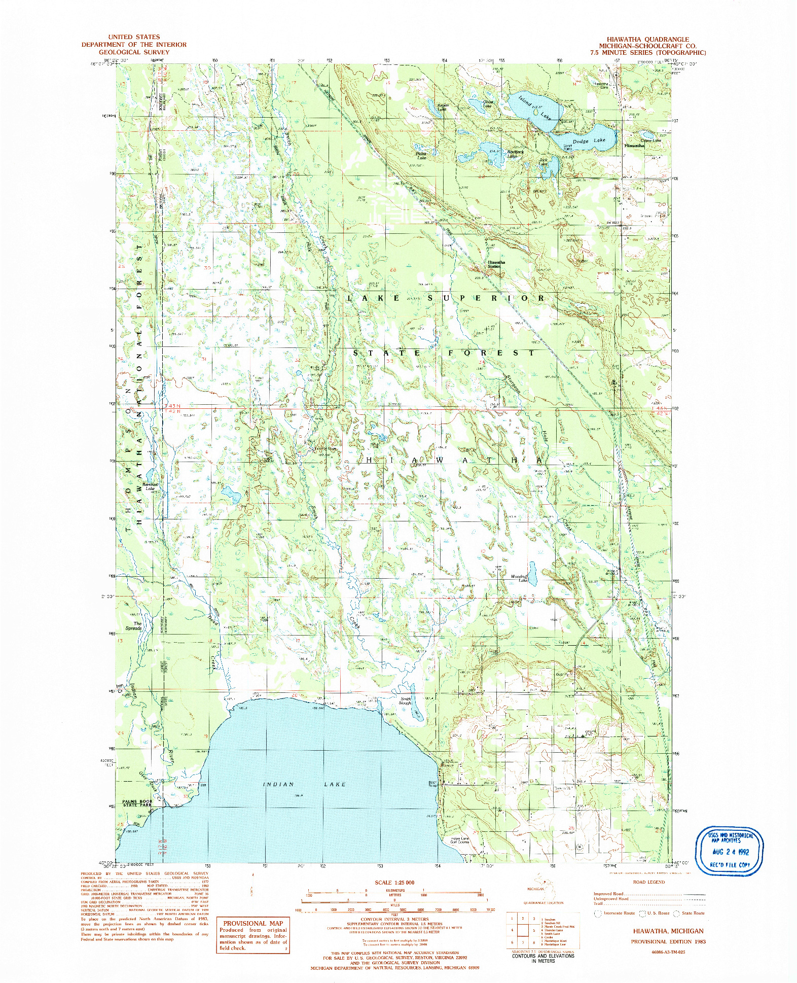 USGS 1:25000-SCALE QUADRANGLE FOR HIAWATHA, MI 1983