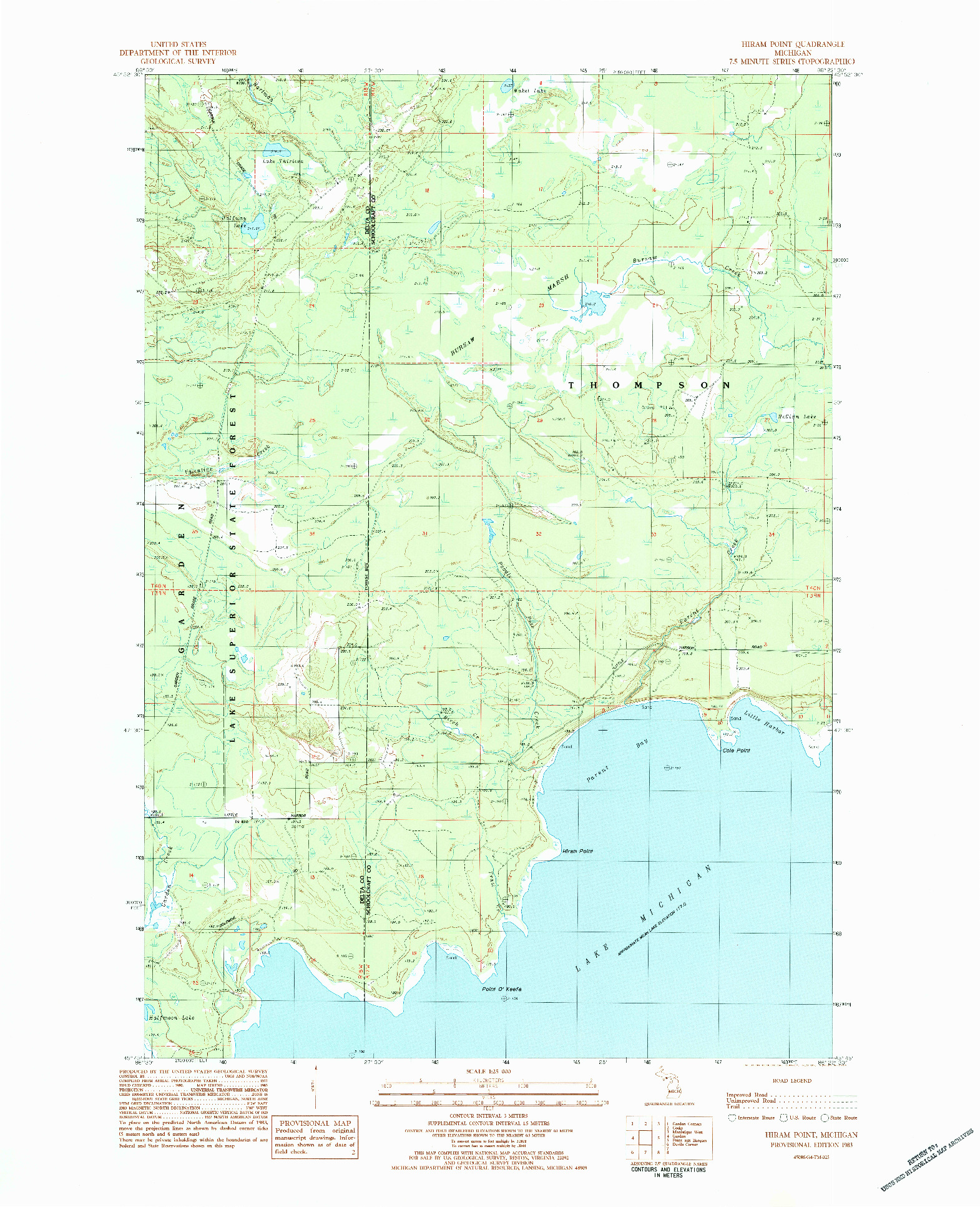 USGS 1:25000-SCALE QUADRANGLE FOR HIRAM POINT, MI 1983