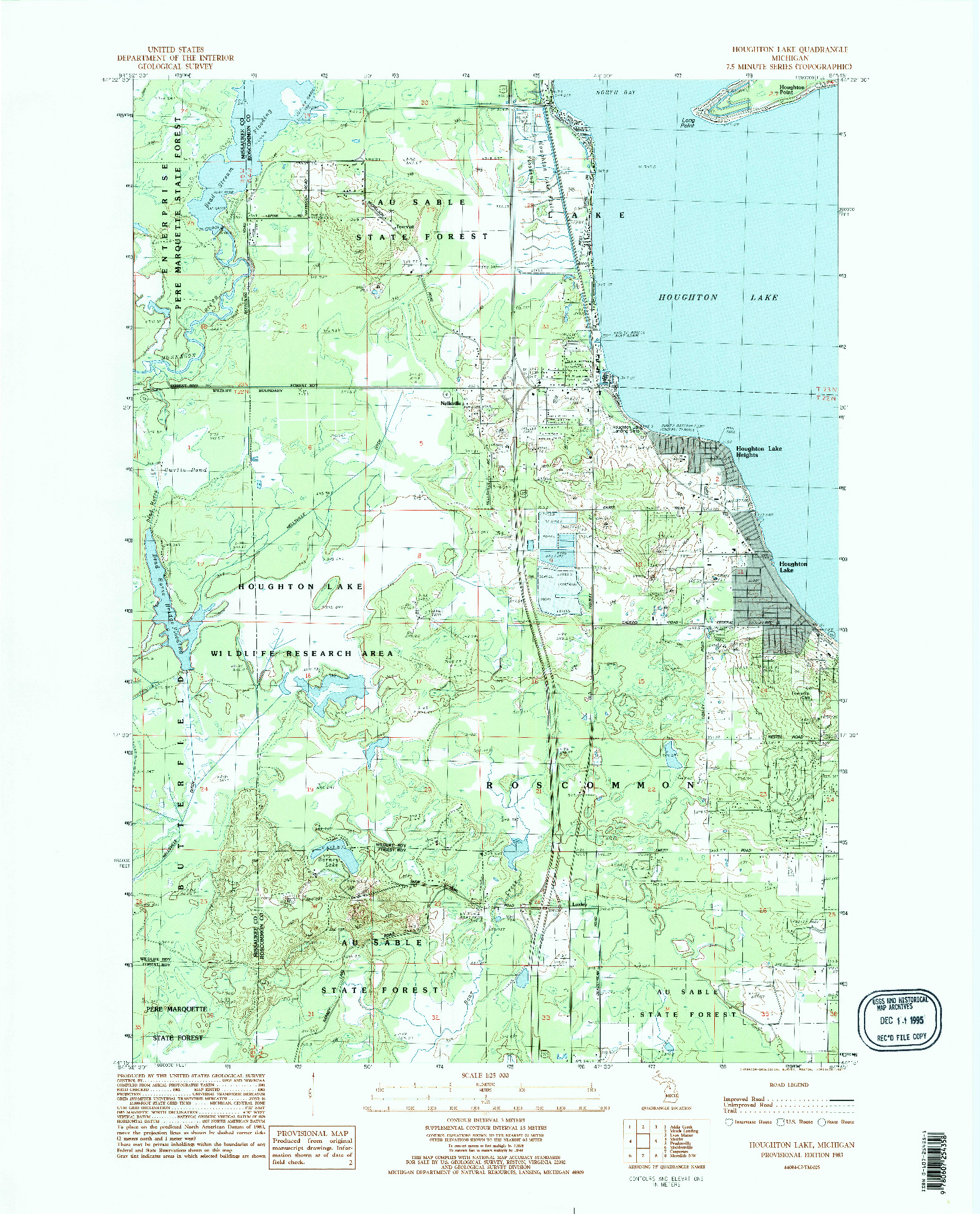 USGS 1:25000-SCALE QUADRANGLE FOR HOUGHTON LAKE, MI 1983