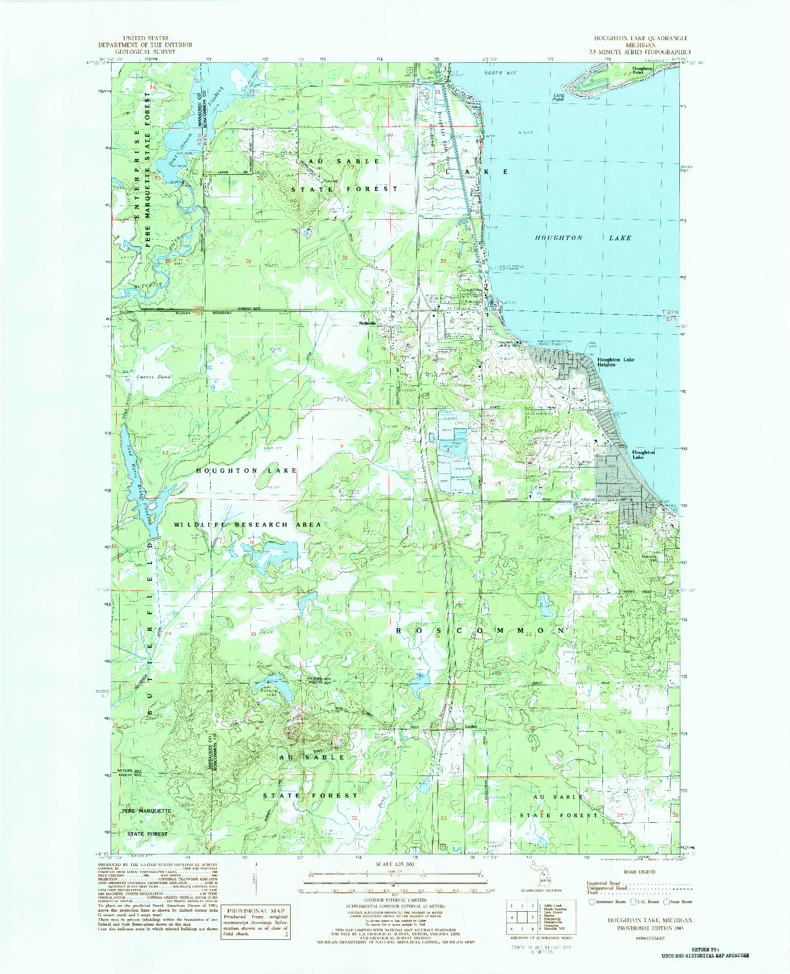 USGS 1:25000-SCALE QUADRANGLE FOR HOUGHTON LAKE, MI 1983