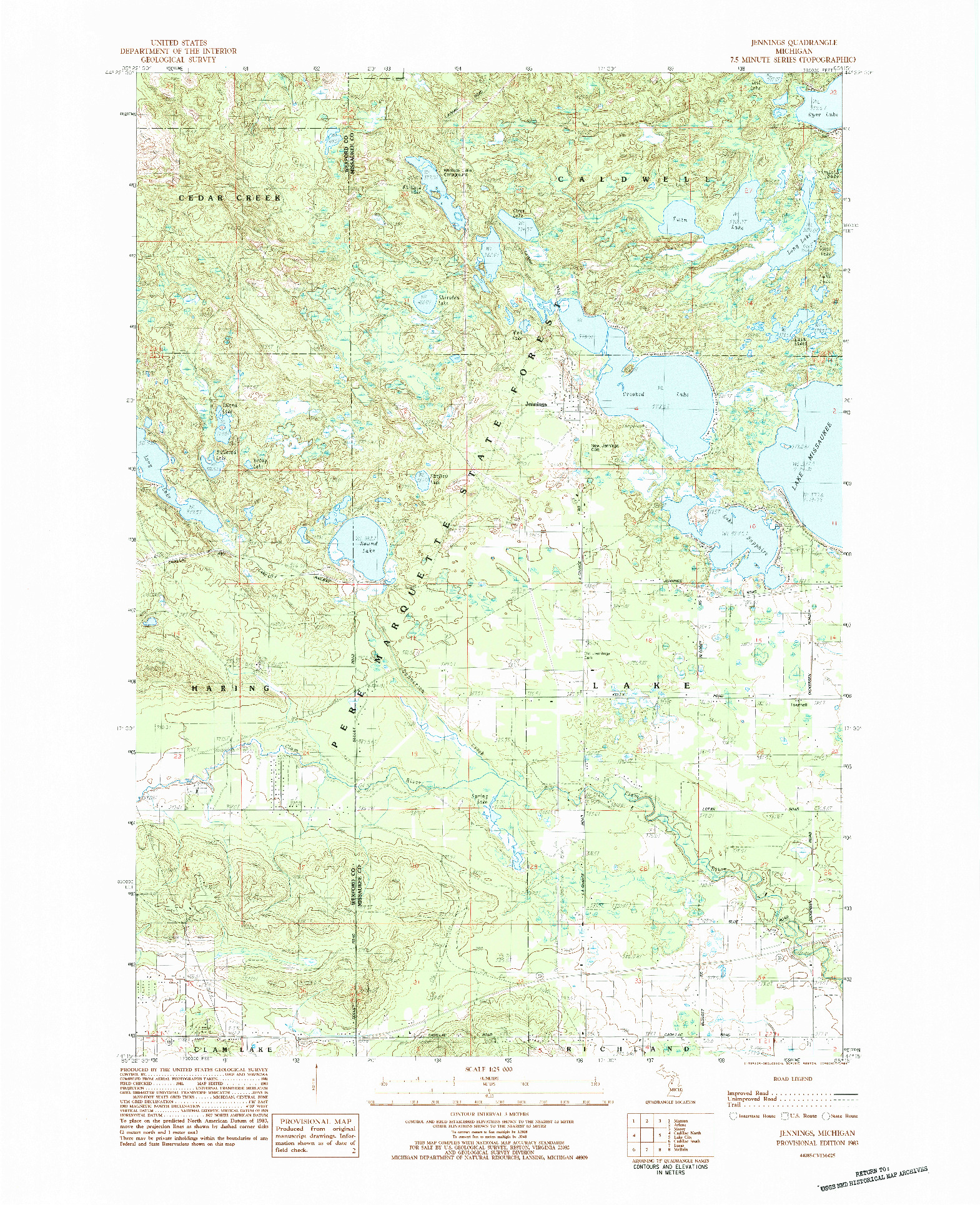 USGS 1:25000-SCALE QUADRANGLE FOR JENNINGS, MI 1983