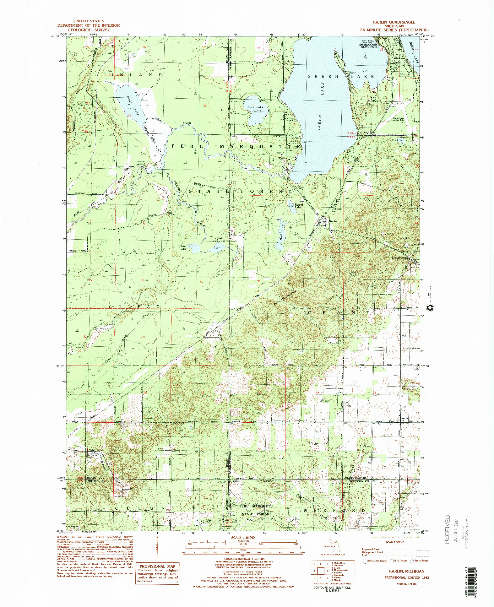 USGS 1:25000-SCALE QUADRANGLE FOR KARLIN, MI 1983