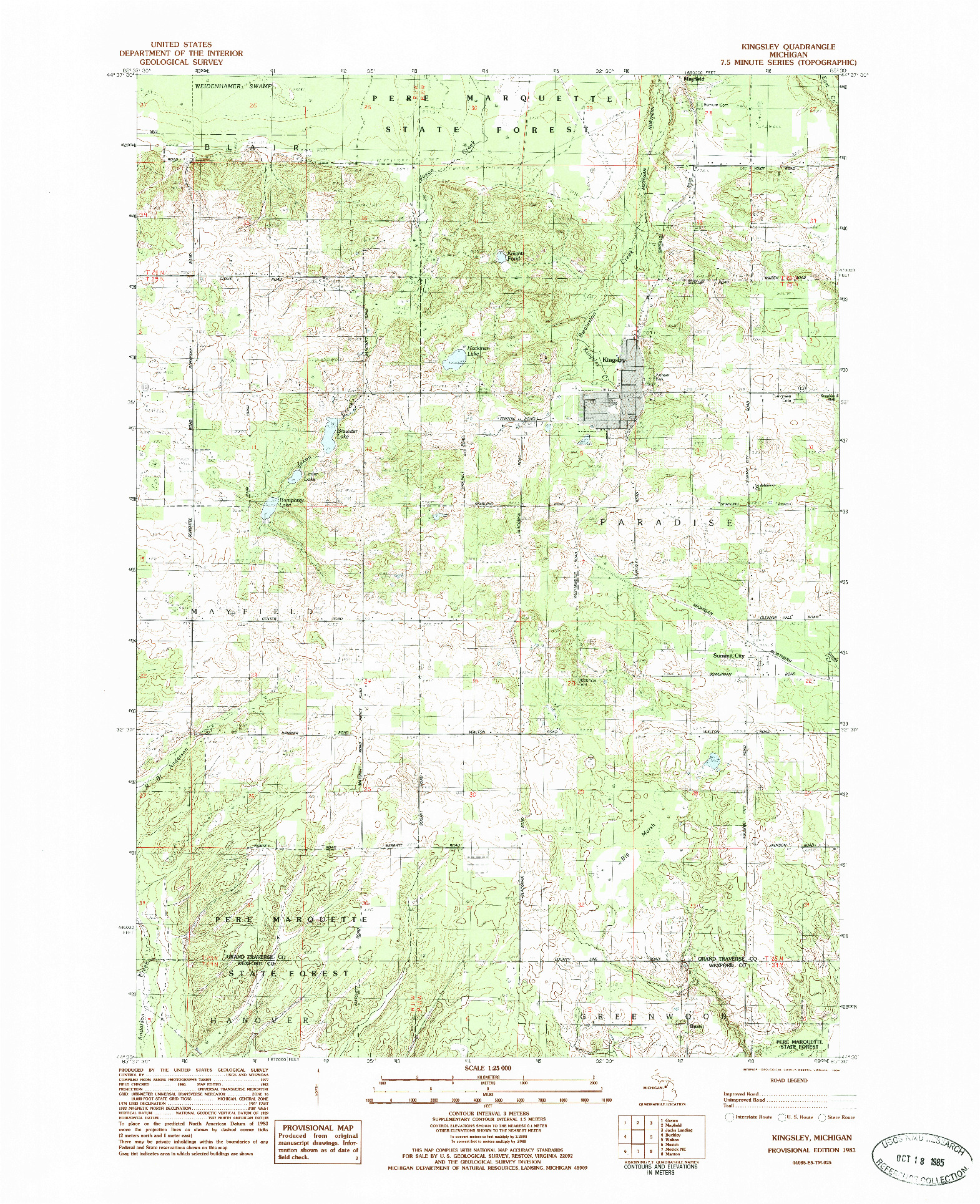 USGS 1:25000-SCALE QUADRANGLE FOR KINGSLEY, MI 1983