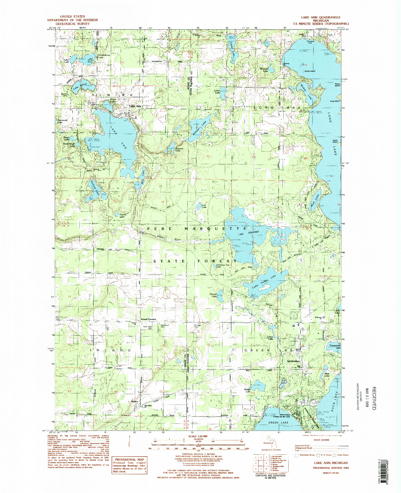USGS 1:25000-SCALE QUADRANGLE FOR LAKE ANN, MI 1983