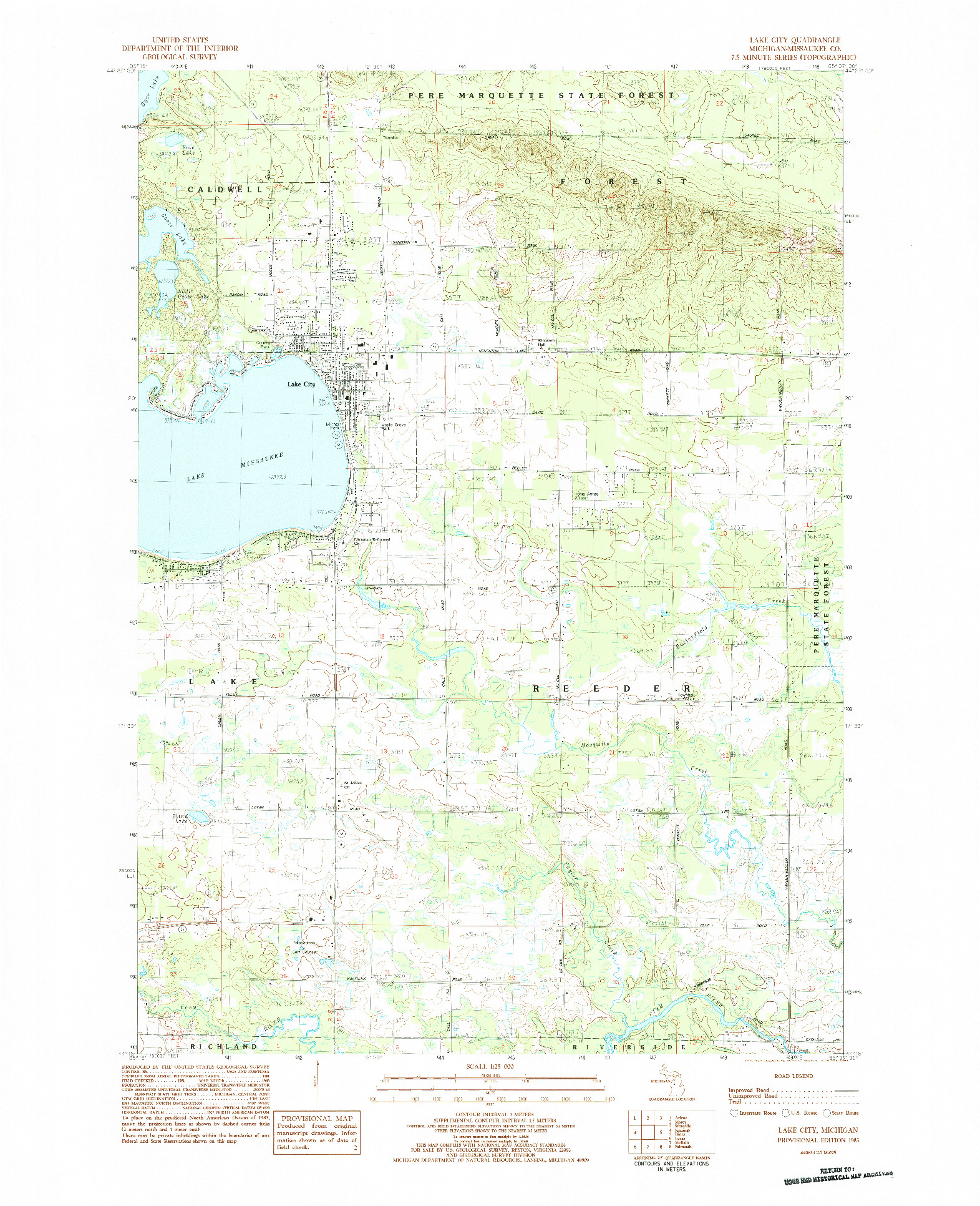 USGS 1:25000-SCALE QUADRANGLE FOR LAKE CITY, MI 1983