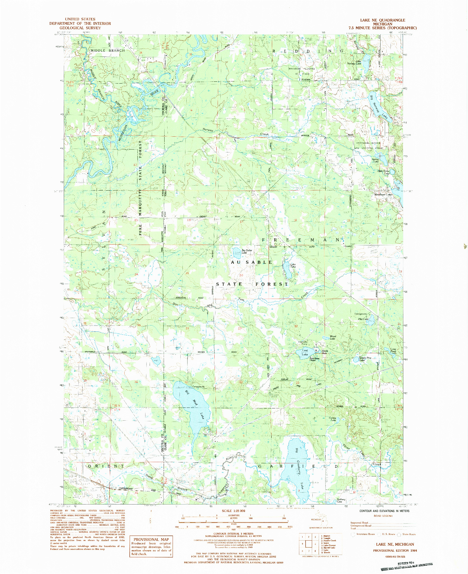 USGS 1:25000-SCALE QUADRANGLE FOR LAKE NE, MI 1984