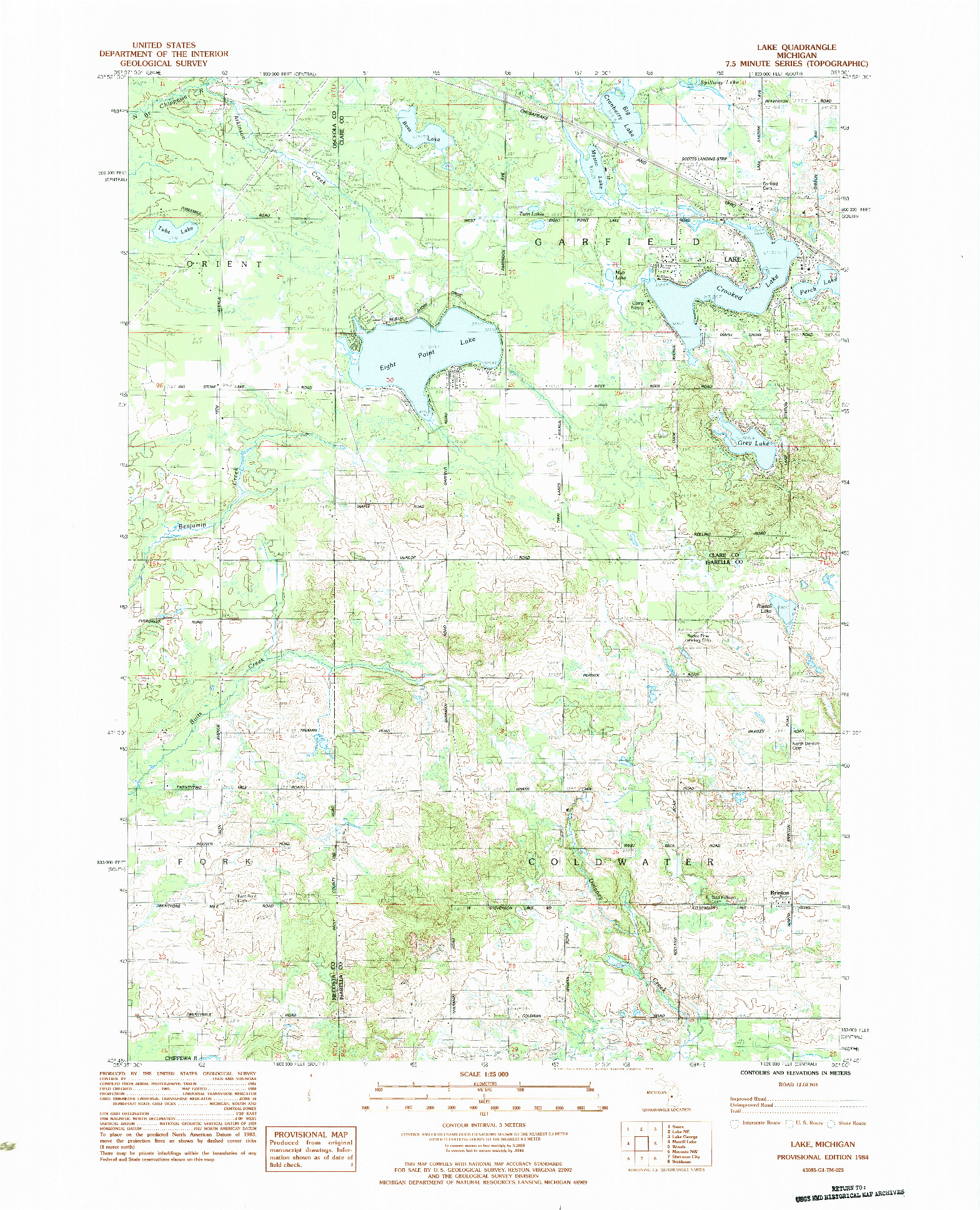 USGS 1:25000-SCALE QUADRANGLE FOR LAKE, MI 1984