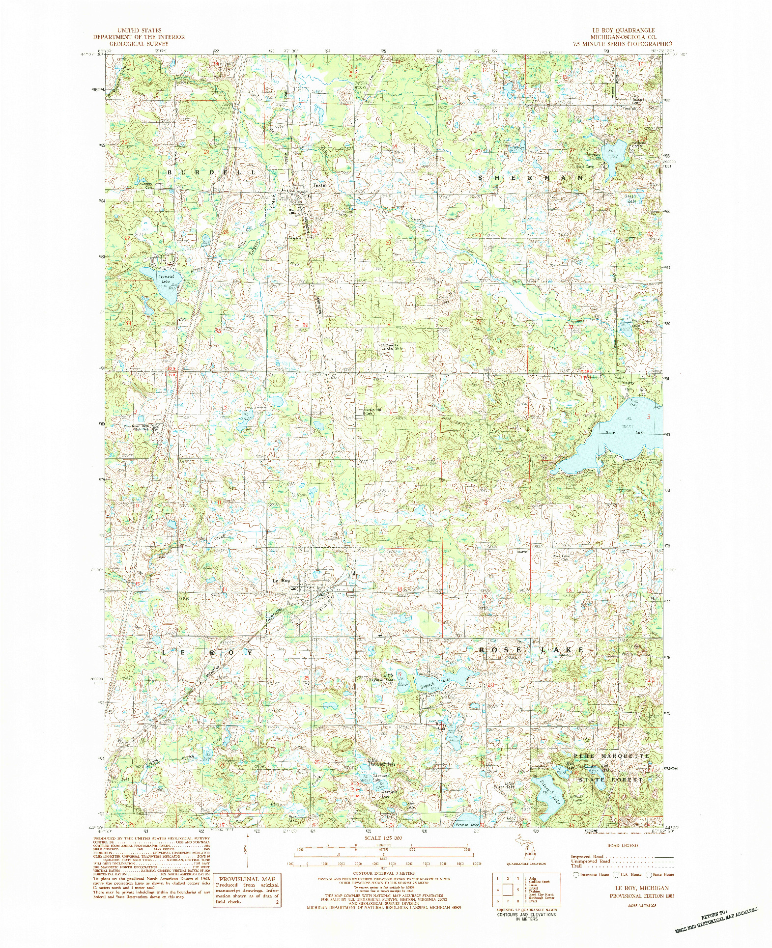 USGS 1:25000-SCALE QUADRANGLE FOR LE ROY, MI 1983