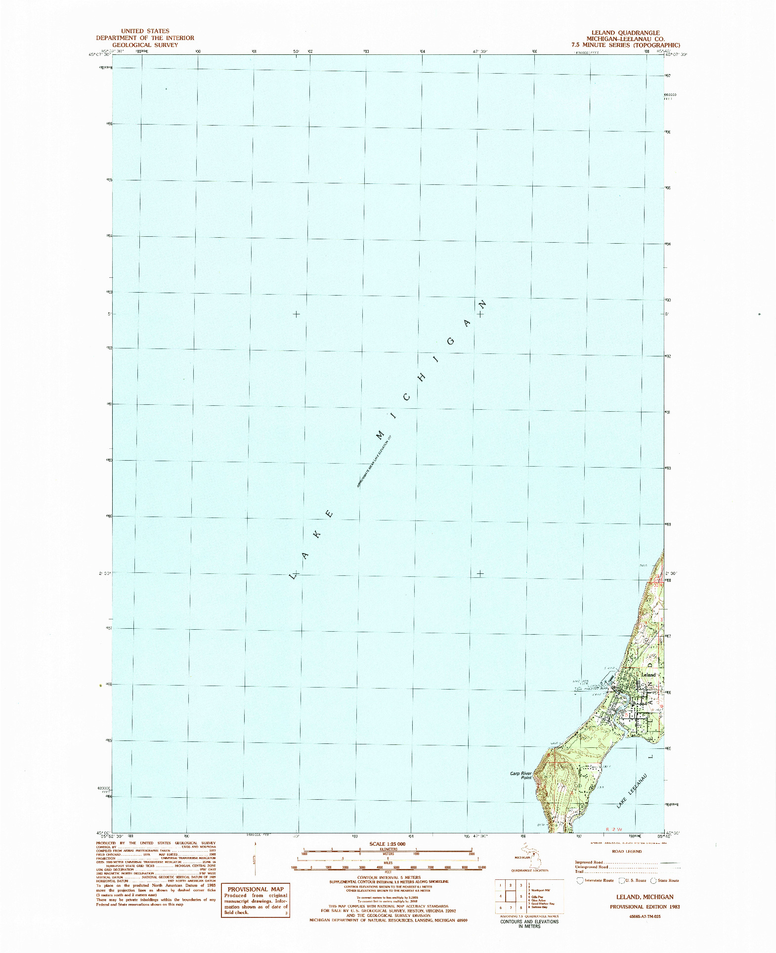USGS 1:25000-SCALE QUADRANGLE FOR LELAND, MI 1983