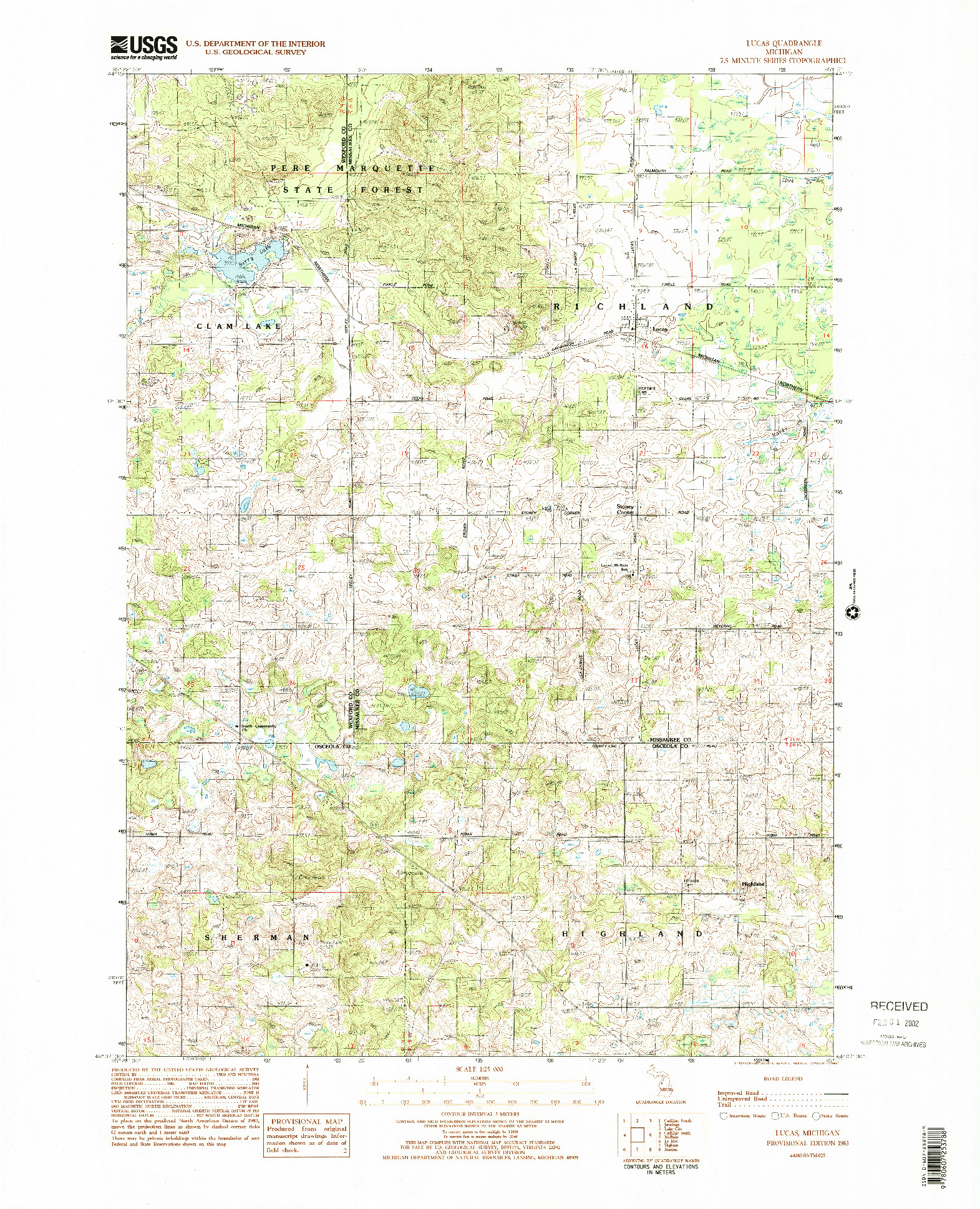 USGS 1:25000-SCALE QUADRANGLE FOR LUCAS, MI 1983