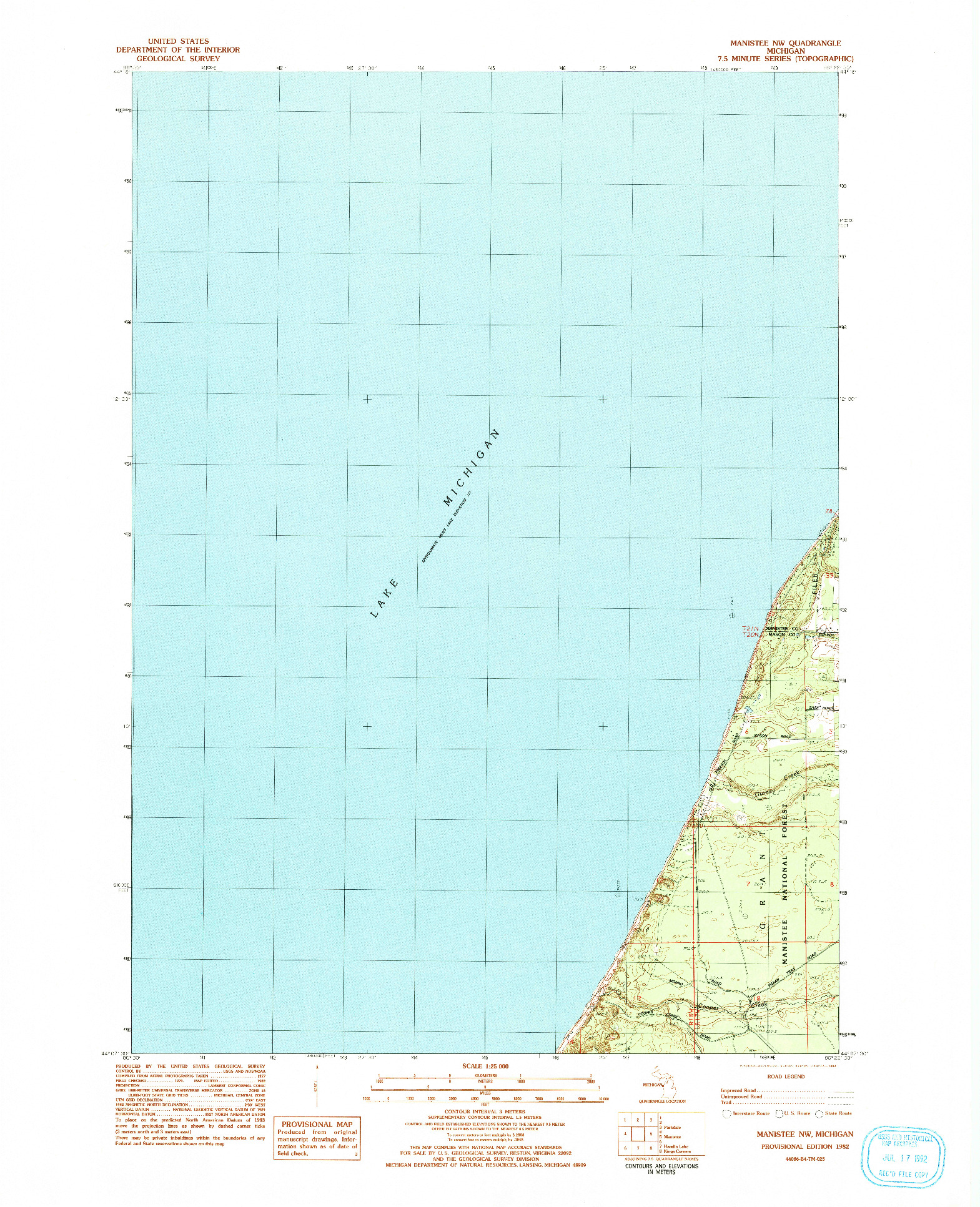 USGS 1:25000-SCALE QUADRANGLE FOR MANISTEE NW, MI 1982