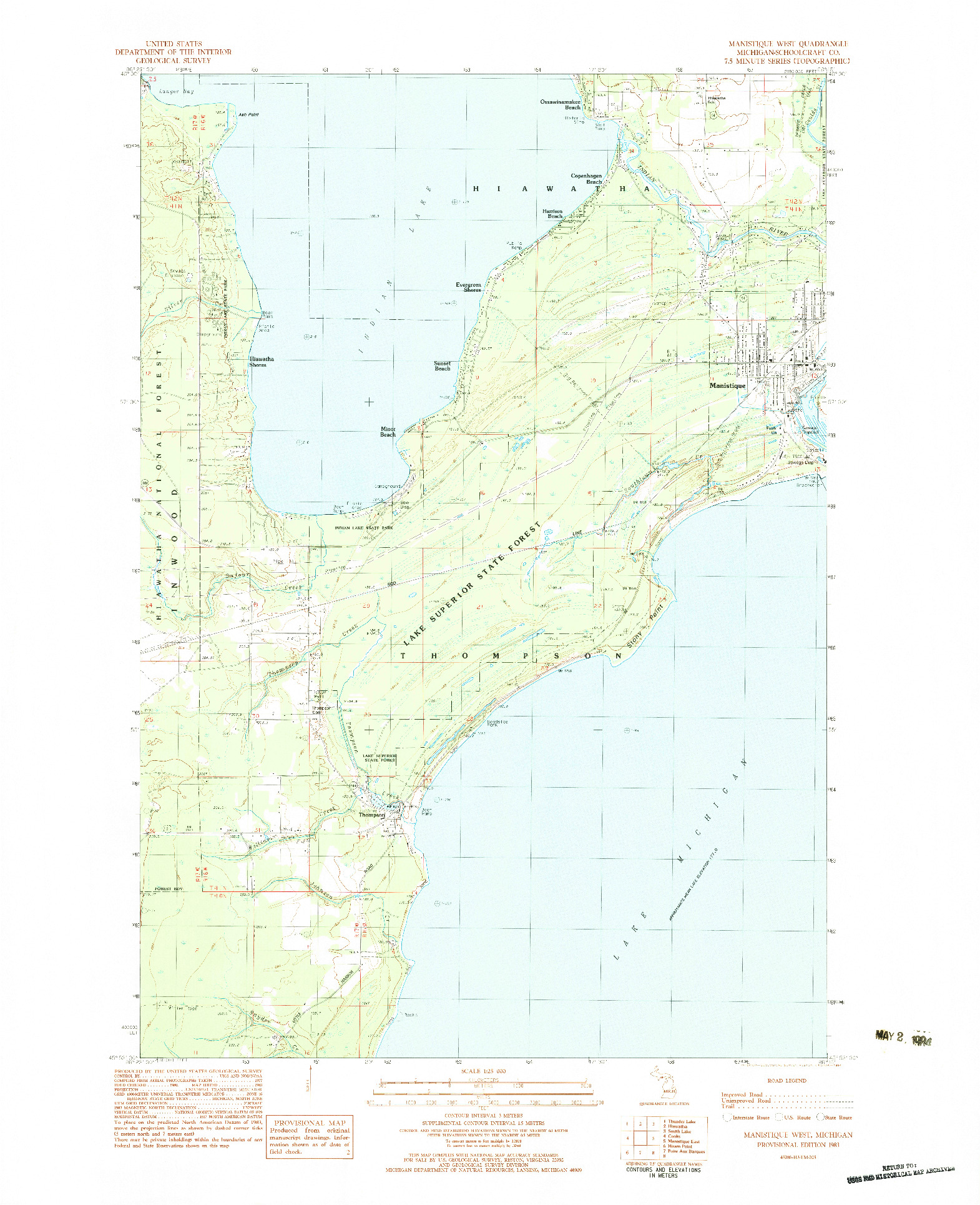 USGS 1:25000-SCALE QUADRANGLE FOR MANISTIQUE WEST, MI 1983