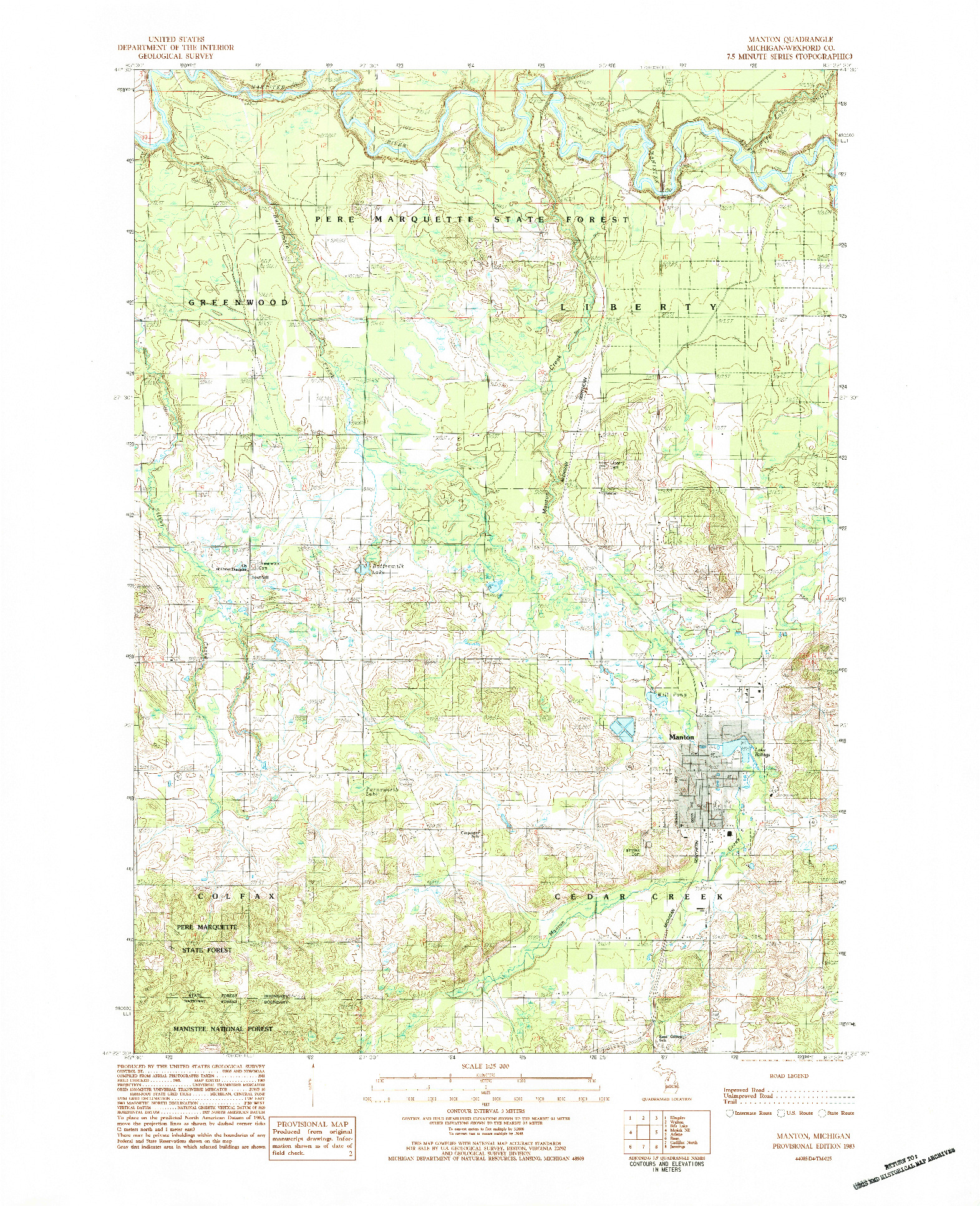 USGS 1:25000-SCALE QUADRANGLE FOR MANTON, MI 1983