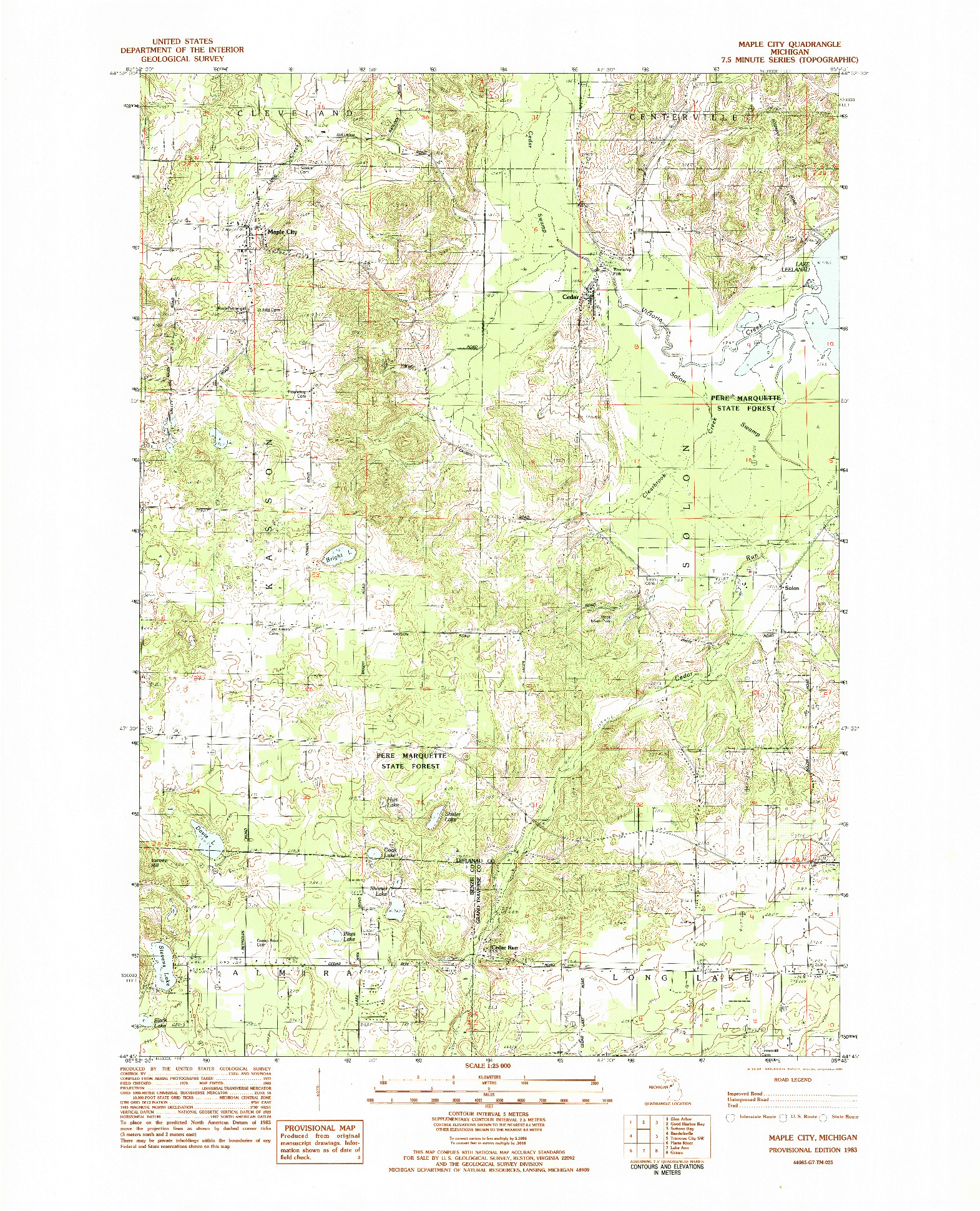 USGS 1:25000-SCALE QUADRANGLE FOR MAPLE CITY, MI 1983