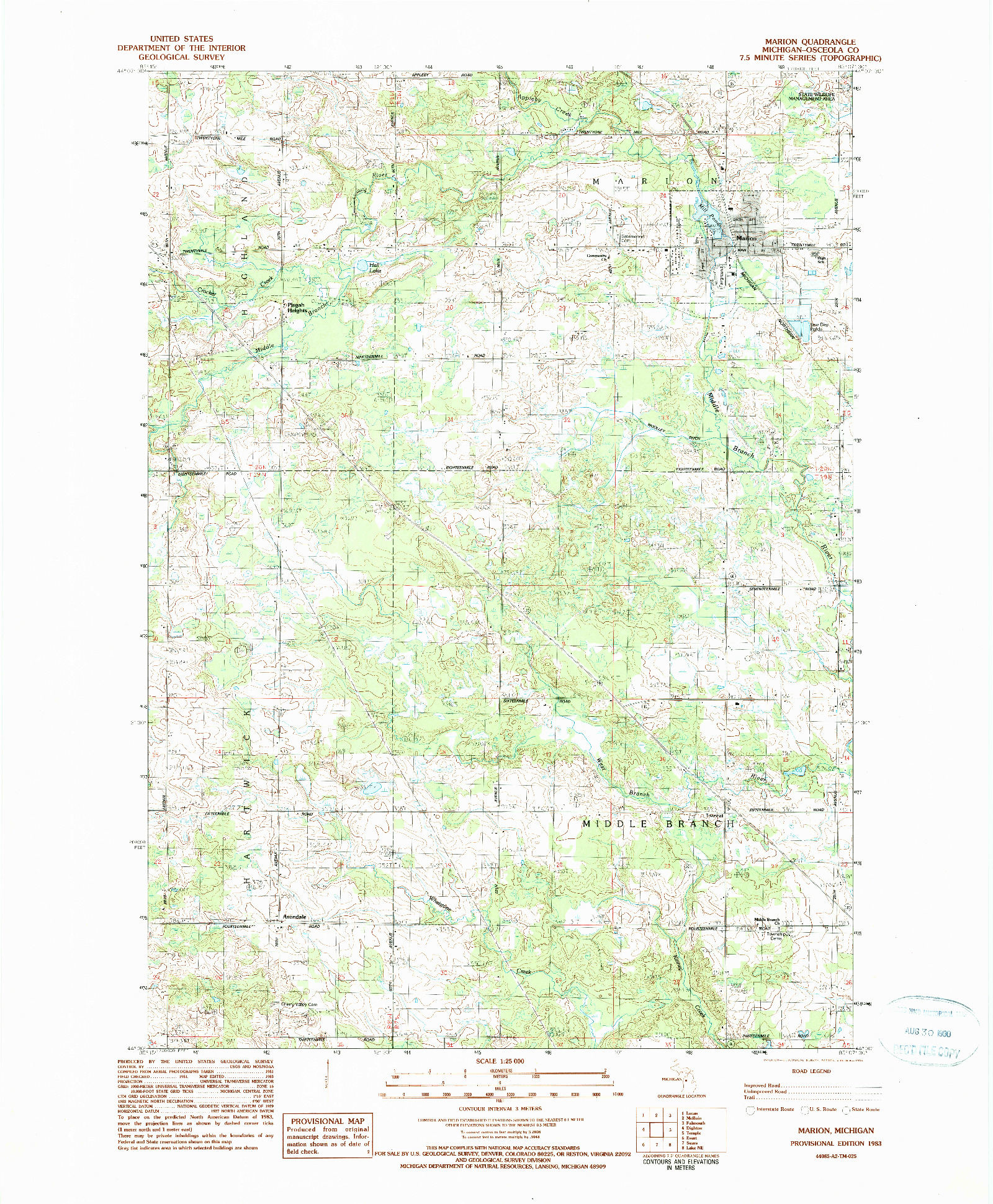 USGS 1:25000-SCALE QUADRANGLE FOR MARION, MI 1983