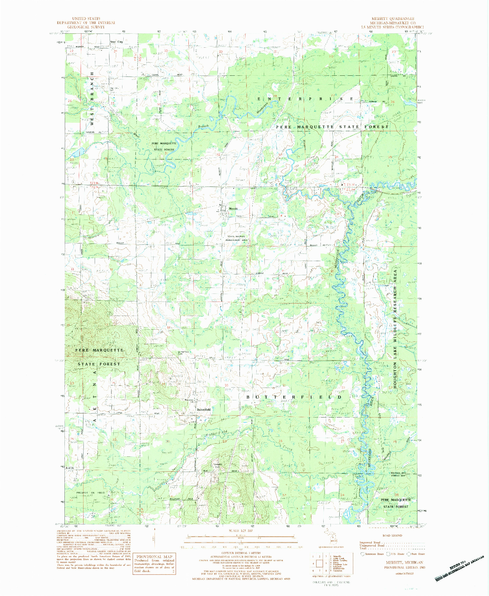 USGS 1:25000-SCALE QUADRANGLE FOR MERRITT, MI 1983