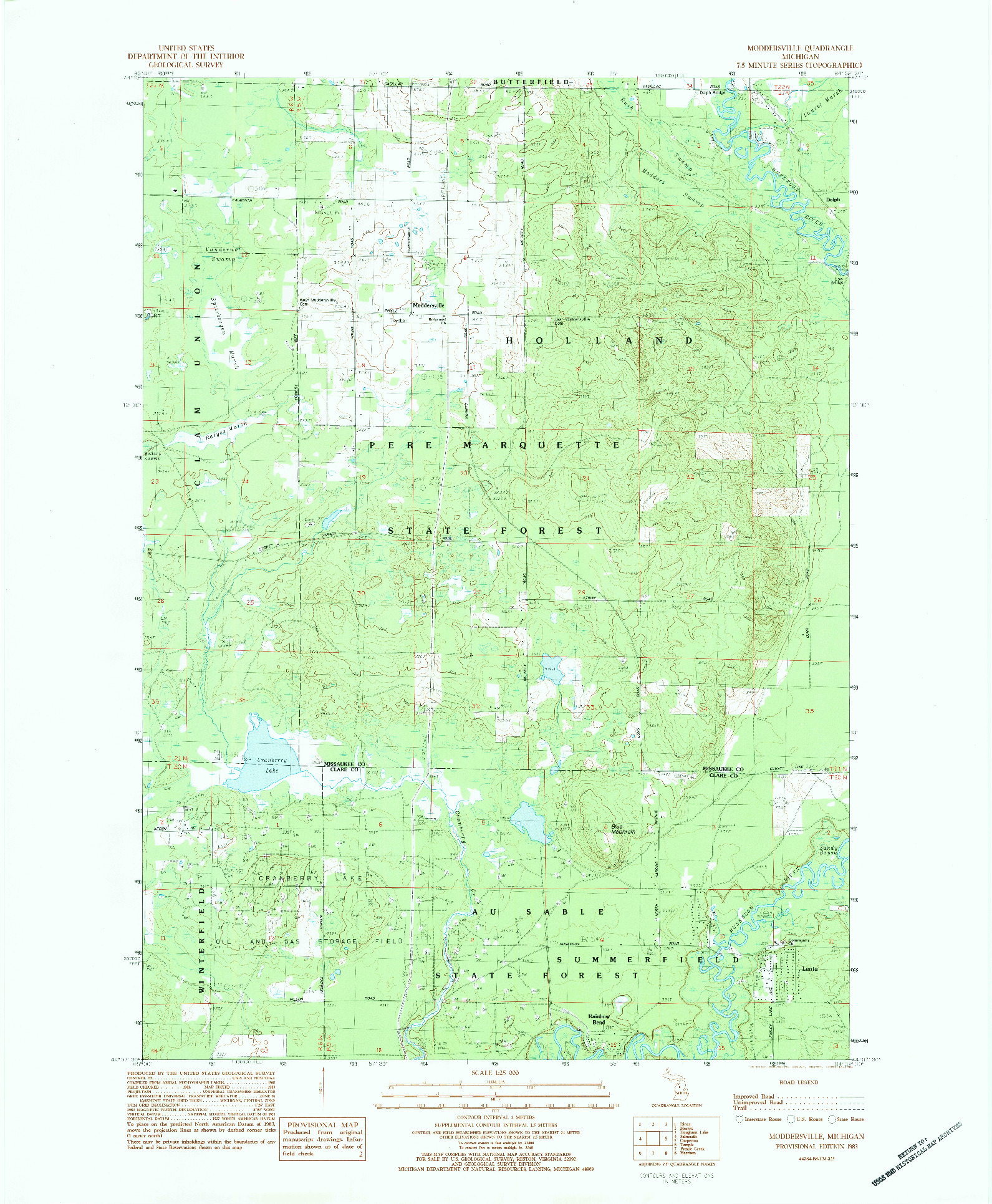 USGS 1:25000-SCALE QUADRANGLE FOR MODDERSVILLE, MI 1983