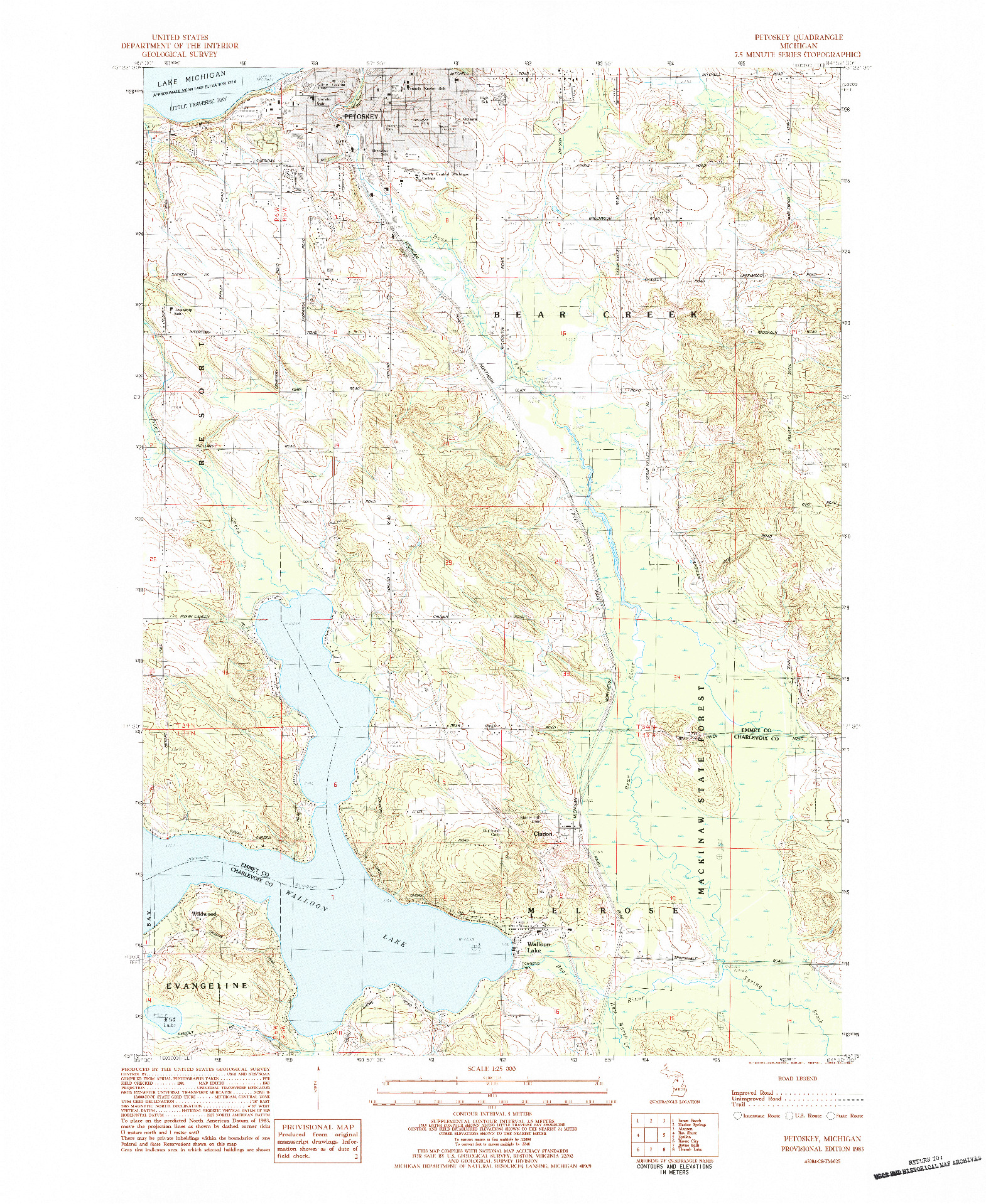 USGS 1:25000-SCALE QUADRANGLE FOR PETOSKEY, MI 1983