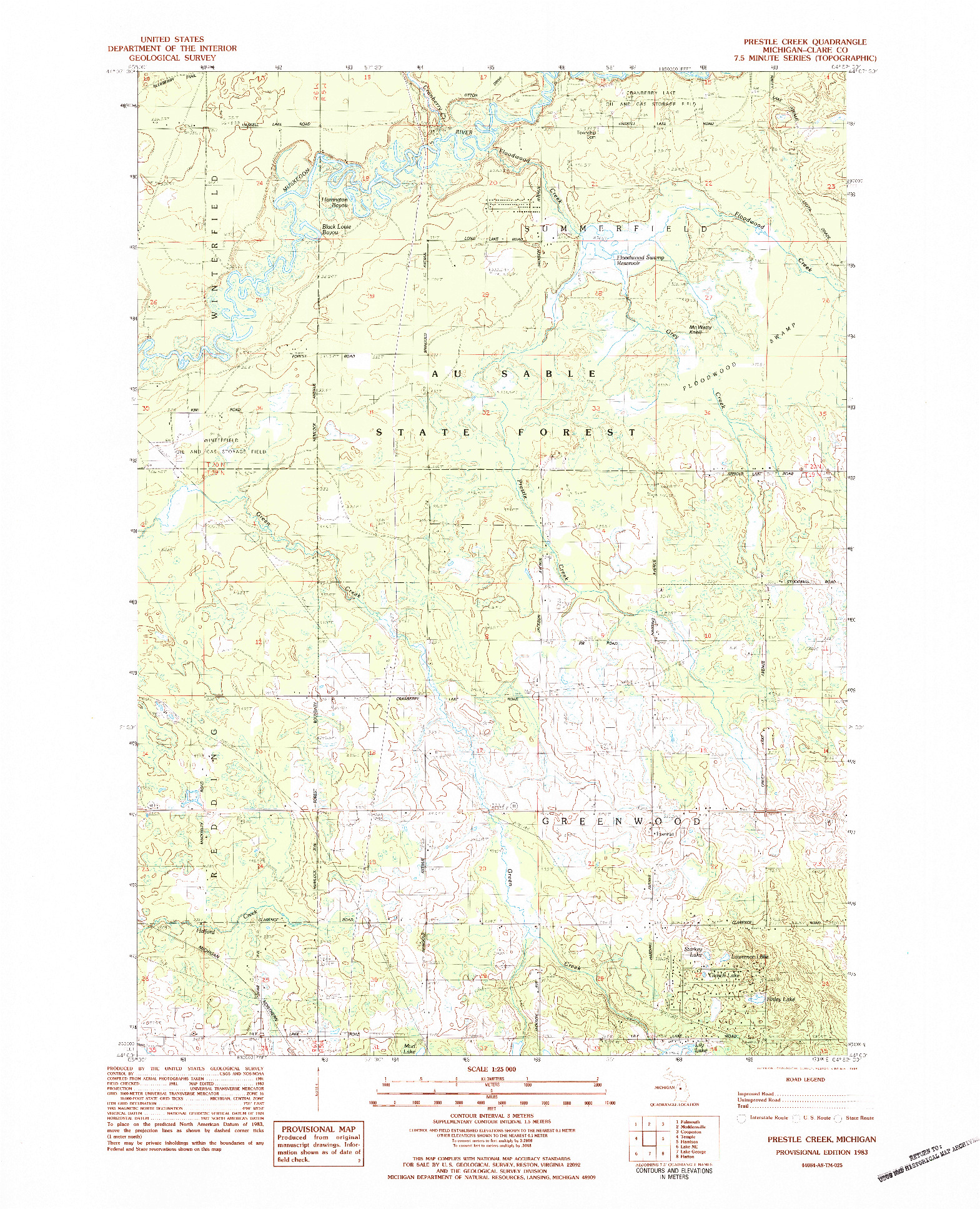 USGS 1:25000-SCALE QUADRANGLE FOR PRESTLE CREEK, MI 1983