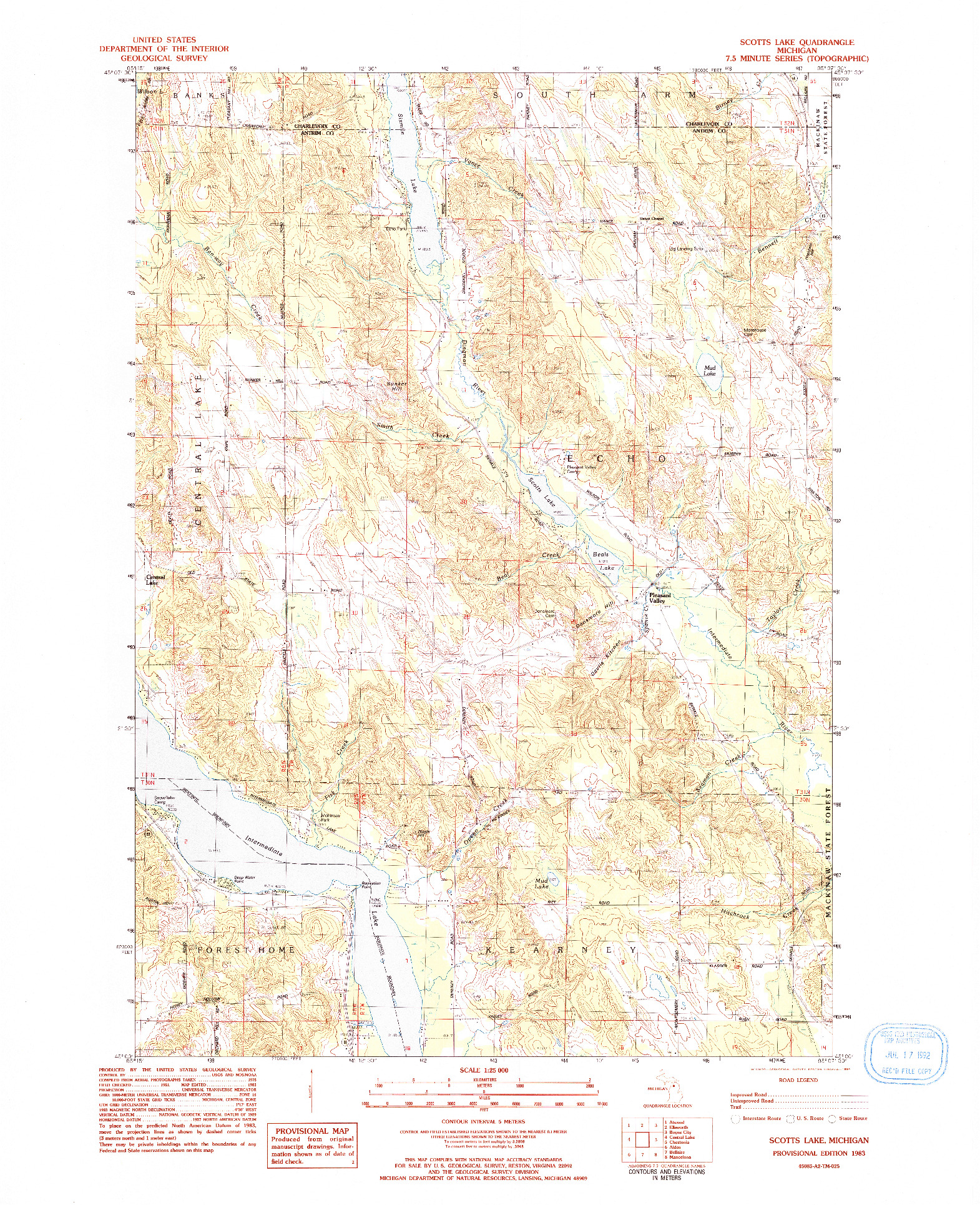 USGS 1:25000-SCALE QUADRANGLE FOR SCOTTS LAKE, MI 1983