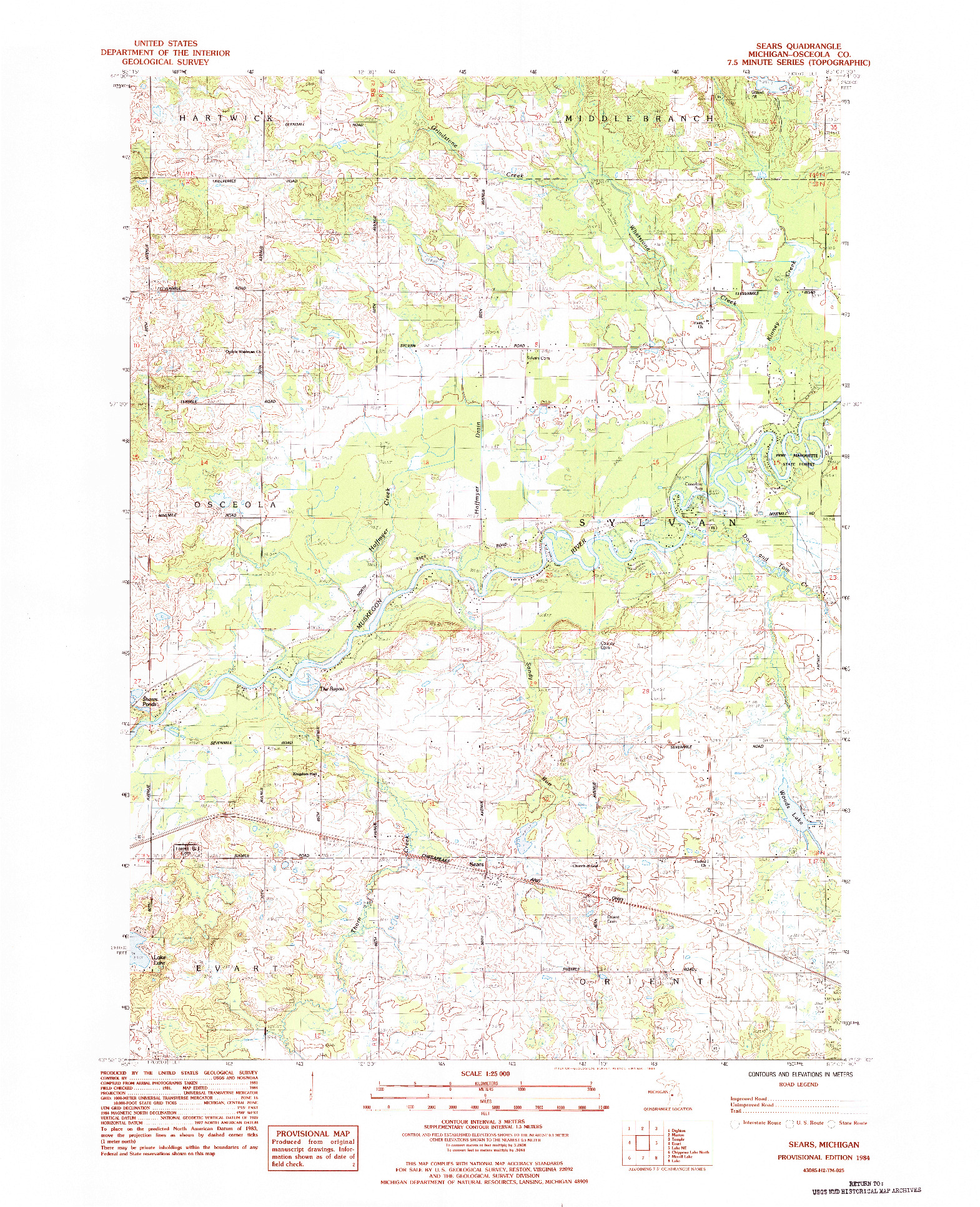 USGS 1:25000-SCALE QUADRANGLE FOR SEARS, MI 1984
