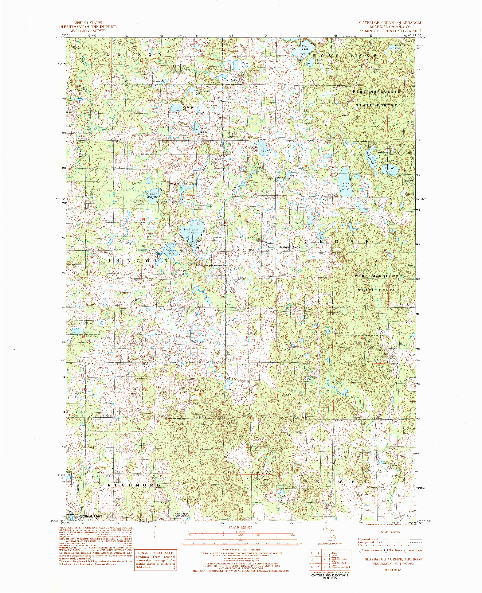 USGS 1:25000-SCALE QUADRANGLE FOR SLAYBAUGH CORNER, MI 1983